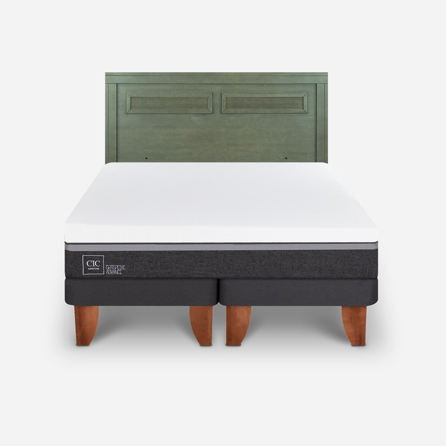 Cama Europea 2 Plazas Ortopedic Advance Base Dividida + Respaldo Mil&aacute;n Olivo