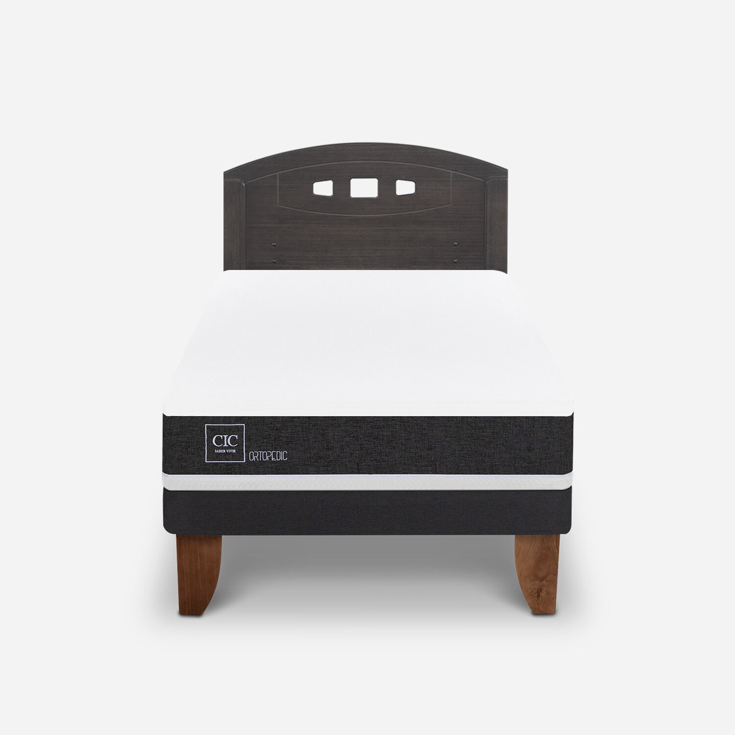 Cama Europea 1,5 Plazas Ortopedic + Respaldo Gales Gris