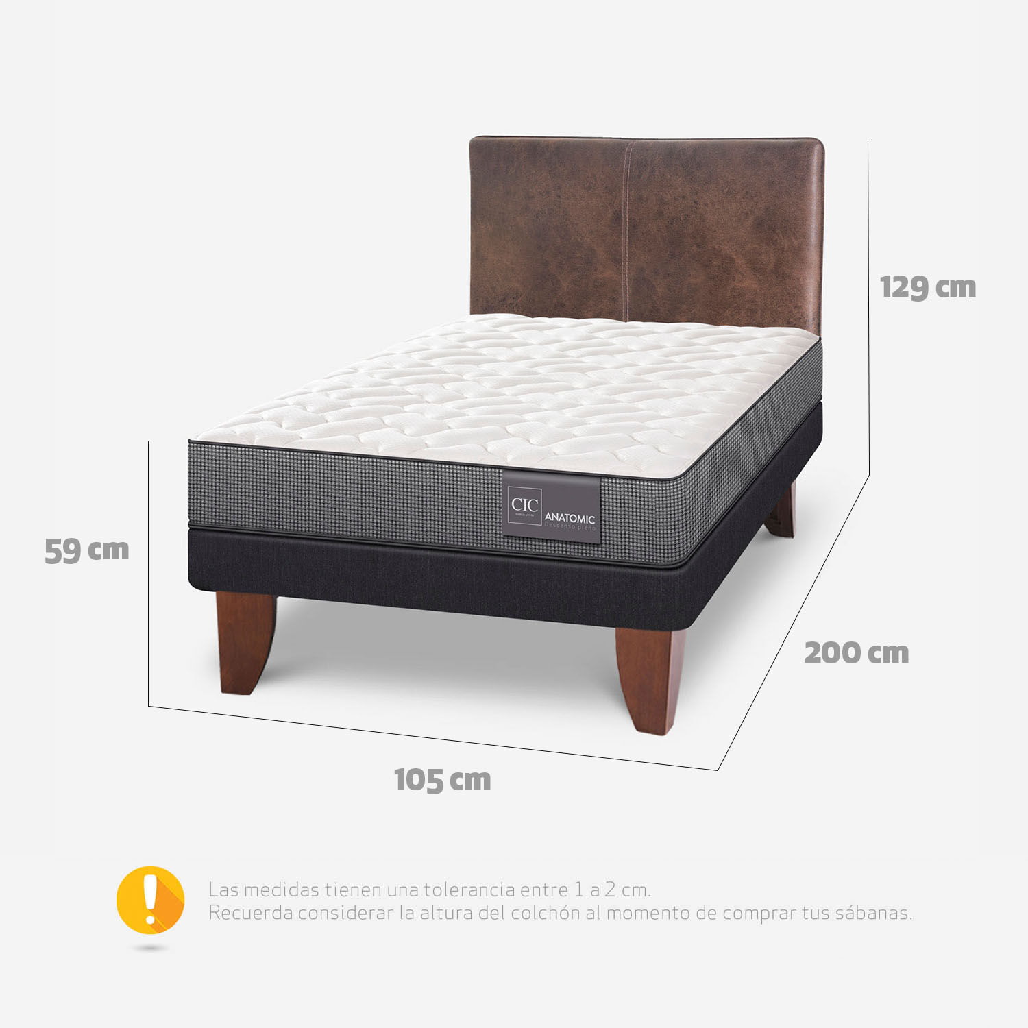 Cama Europea 1,5 Plazas Anatomic + Respaldo Baker