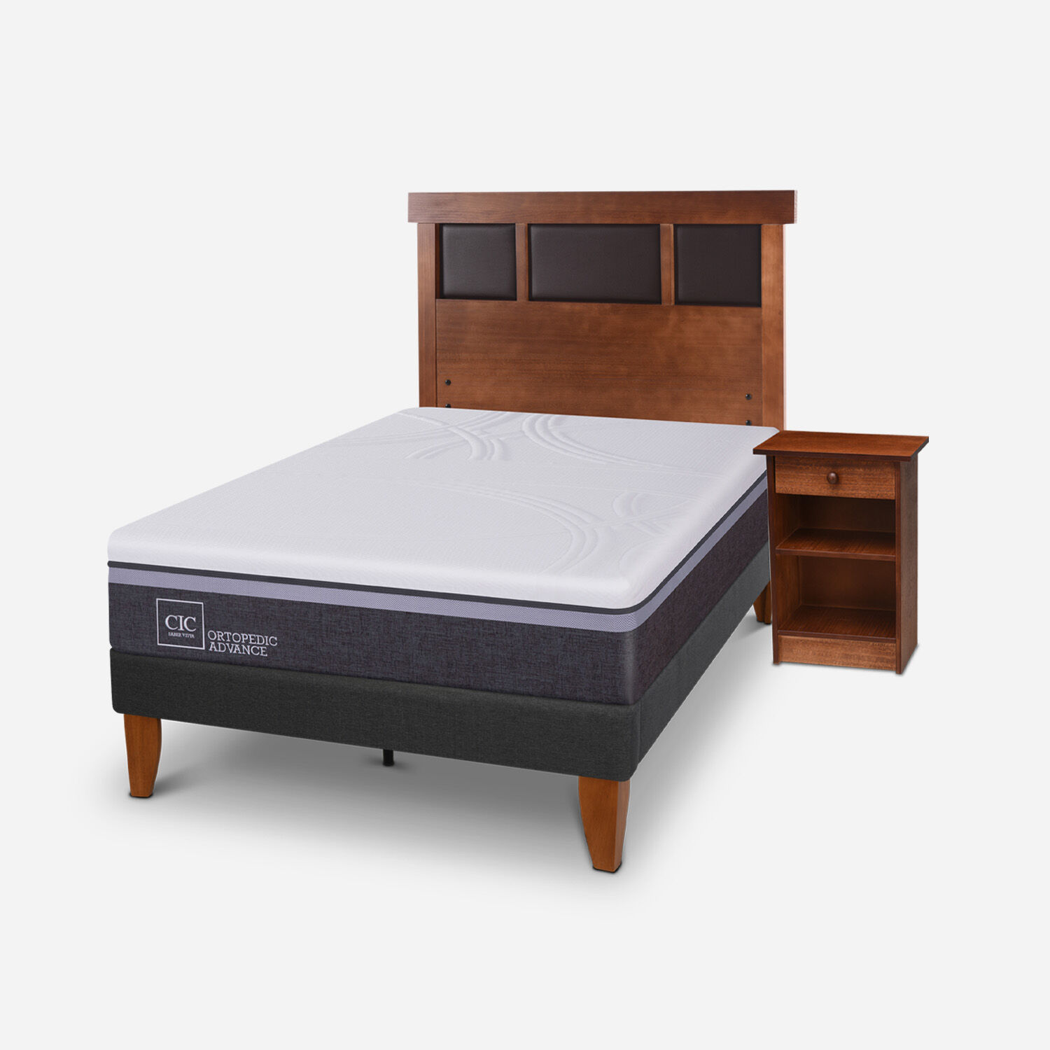 Cama Europea Curve 1,5 Plazas Ortopedic Advance + Set Dubl&iacute;n Caramel
