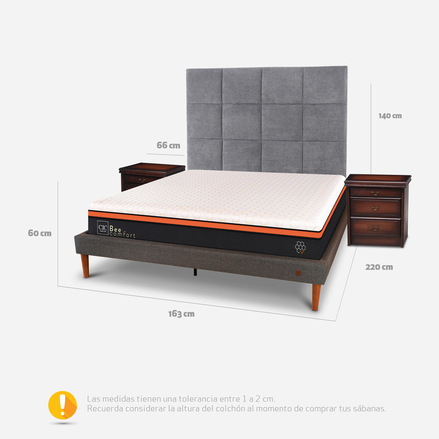 Cama Europea Curve 2 Plazas Bee Comfort + Set T&aacute;mesis