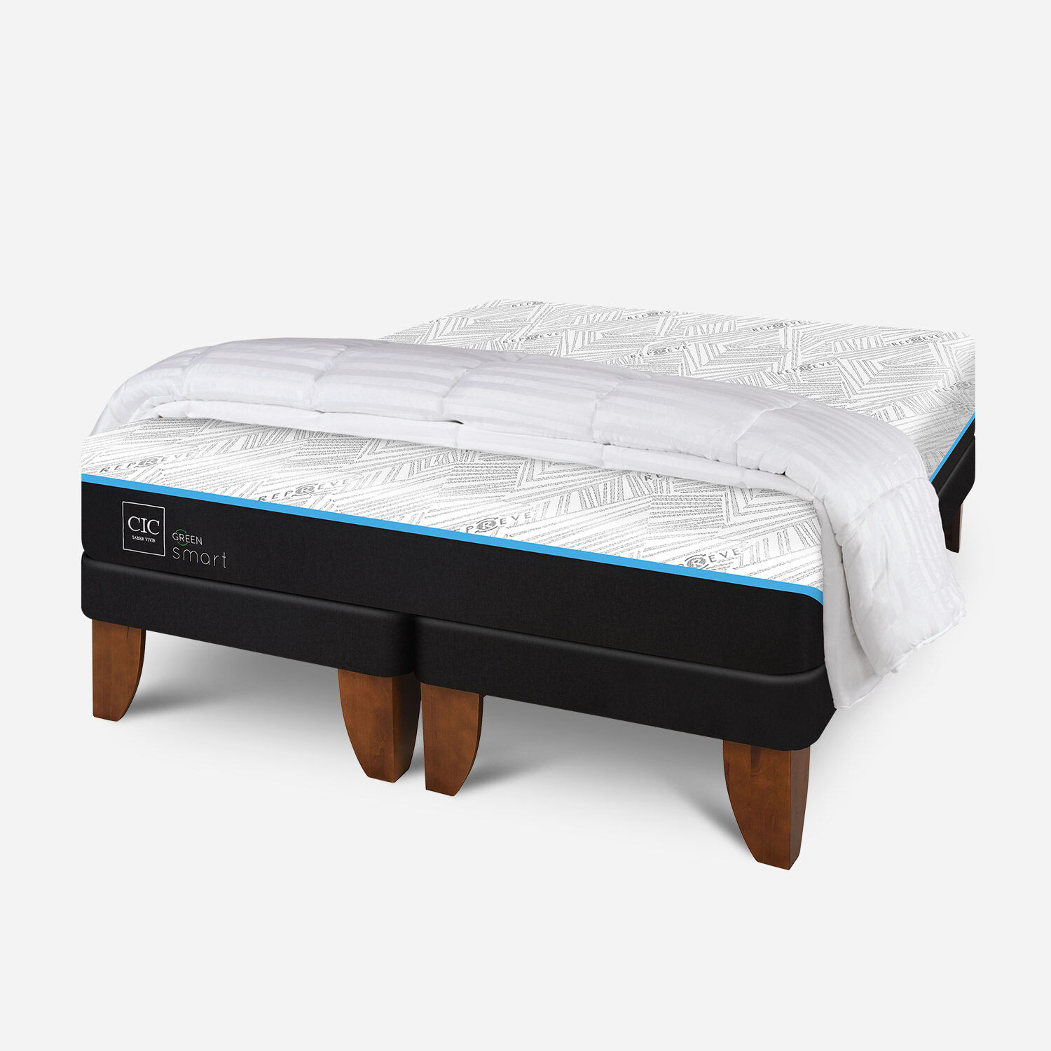 Cama Europea 2 Plazas Smart Green Base Dividida + Plumón