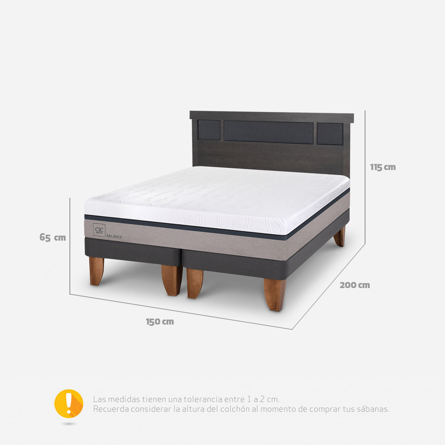 Cama Europea 2 Plazas Balance Base Dividida + Respaldo Dubl&iacute;n Gris