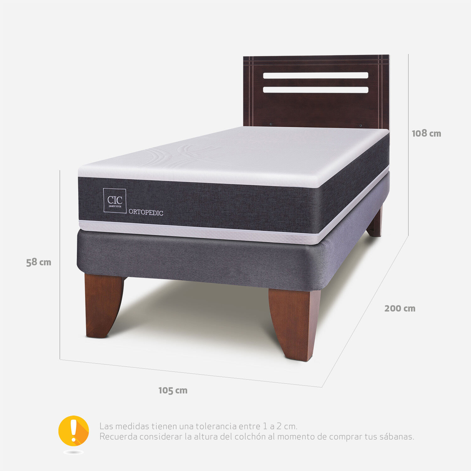 Cama Europea 1,5 Plazas Ortopedic + Respaldo Múnich Chocolate