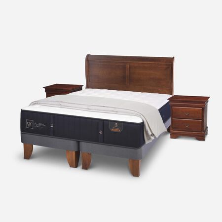 Cama Europea King Premium + Set Mir&oacute; Caramel + Almohadas 100% de Pluma de Ganso