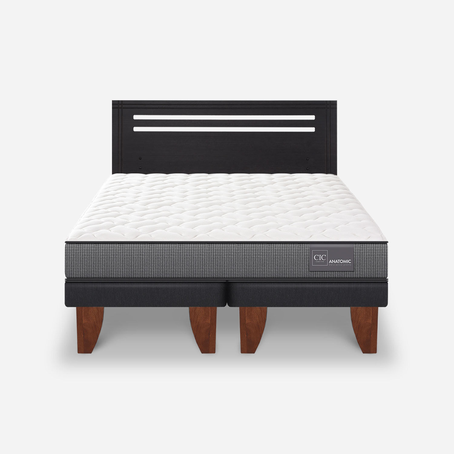 Cama Europea 2 Plazas Anatomic Base Dividida + Respaldo M&uacute;nich Negro