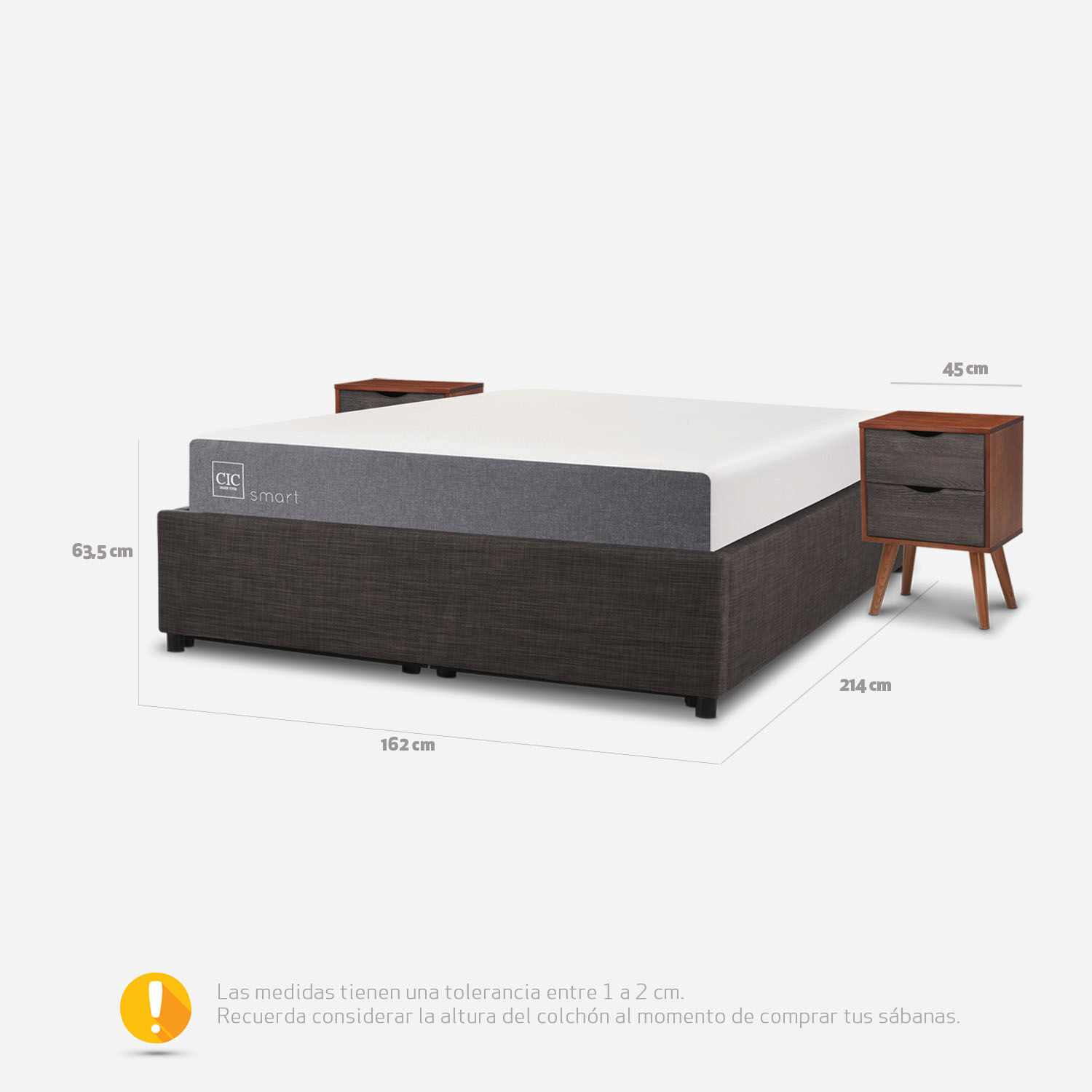 Cama Space Box 2 Plazas Smart + Veladores Níger