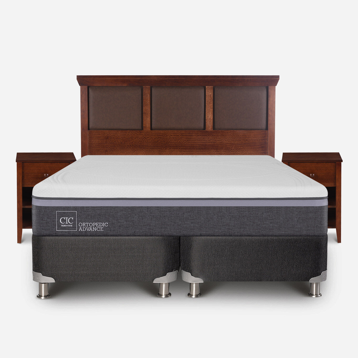 Box Spring 2 Plazas Ortopedic Advance Base Dividida 5 Zonas + Set Torino Caramel