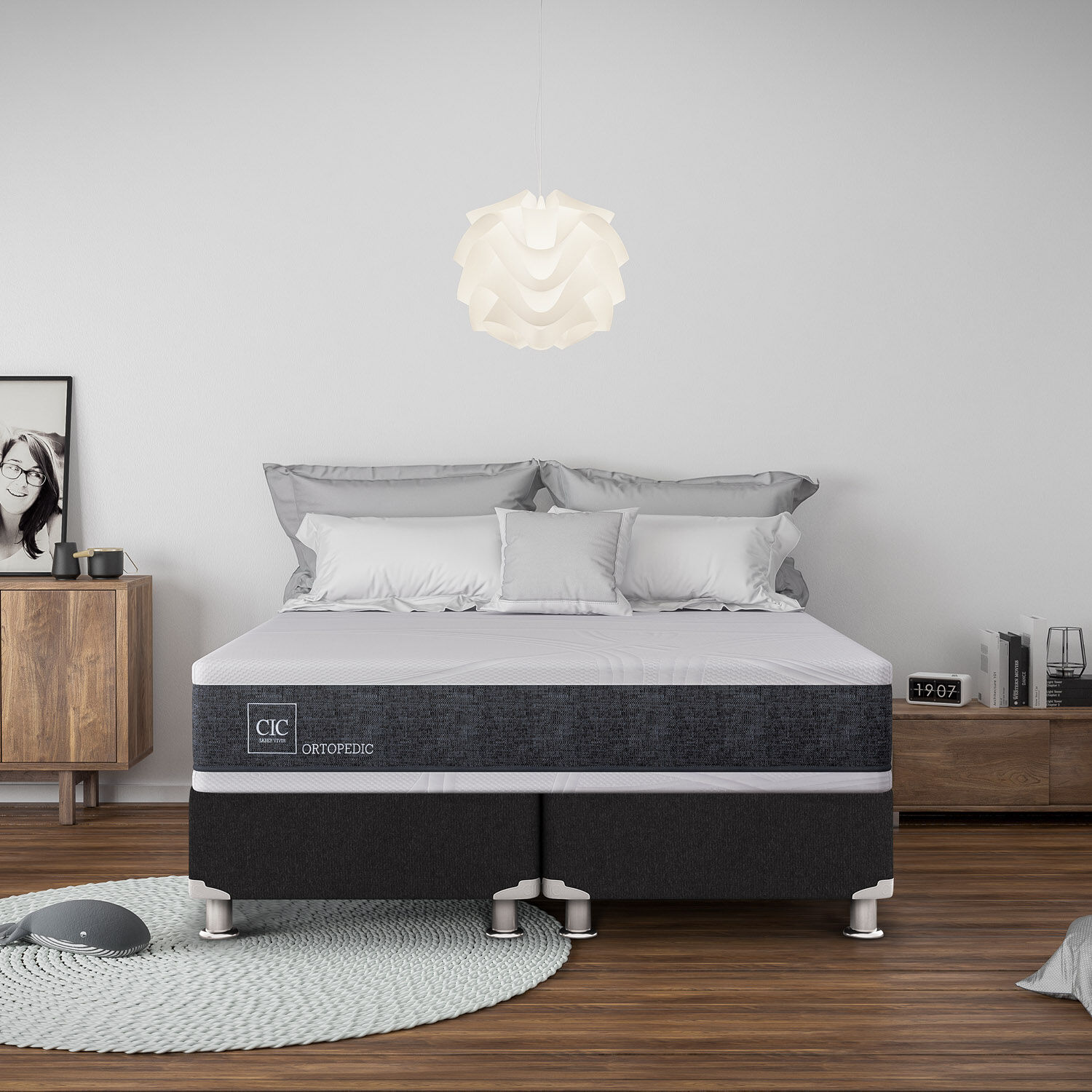 Box Spring King Ortopedic 5 Zonas + Almohadas Down Alternative