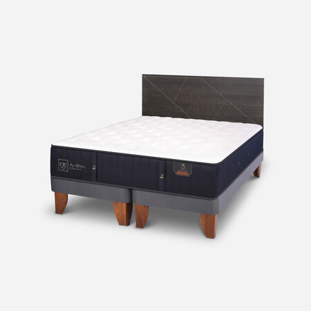 Cama Europea 2 Plazas Premium Base Dividida + Set Dubl&iacute;n Gris