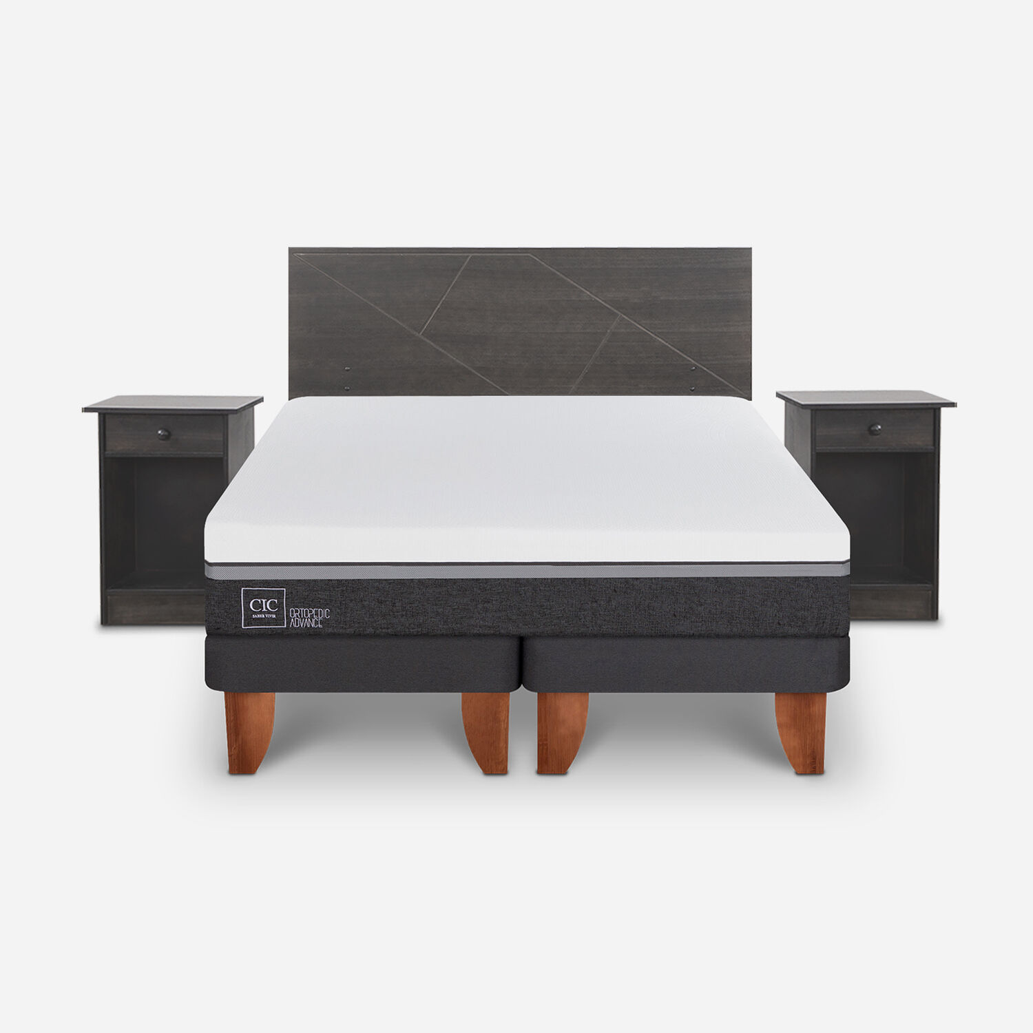 Cama Europea King Ortopedic Advance + Set Villarrica Gris