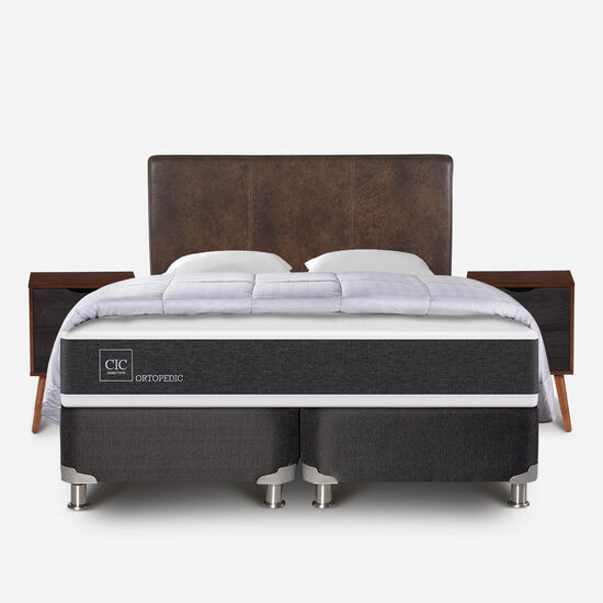 Box Spring 2 Plazas Ortopedic Base Dividida 5 Zonas + Almohadas + Plumón + Set Baker
