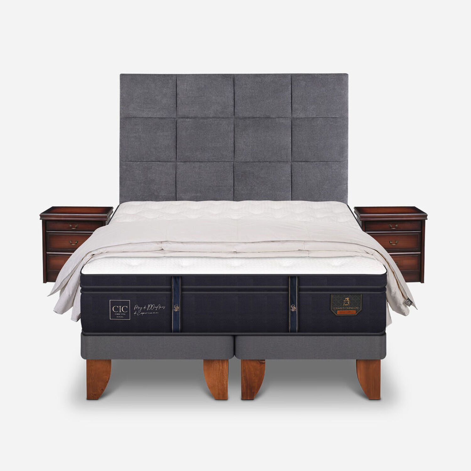Cama Europea Super King Grand Premium + Set T&aacute;mesis + Plum&oacute;n 100% Pluma de Ganso