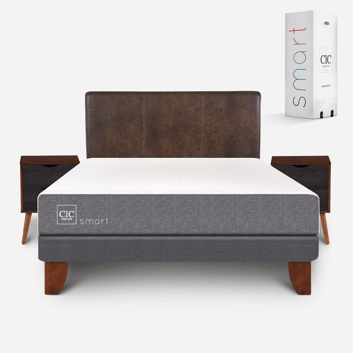 Cama Europea 2 Plazas Smart Base Normal + Set Baker