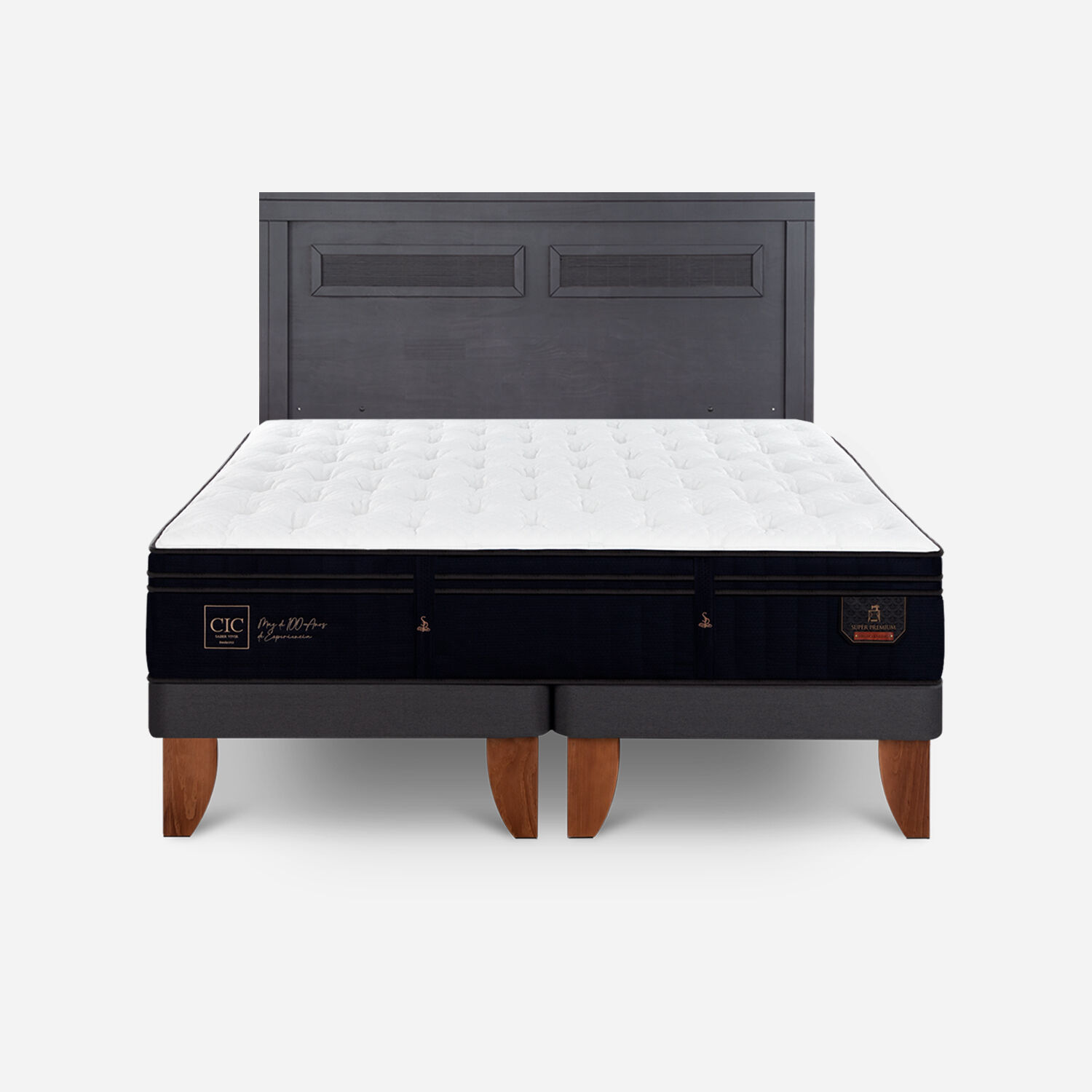 Cama Europea 2 Plazas Super Premium Base Dividida + Respaldo Milán Negro