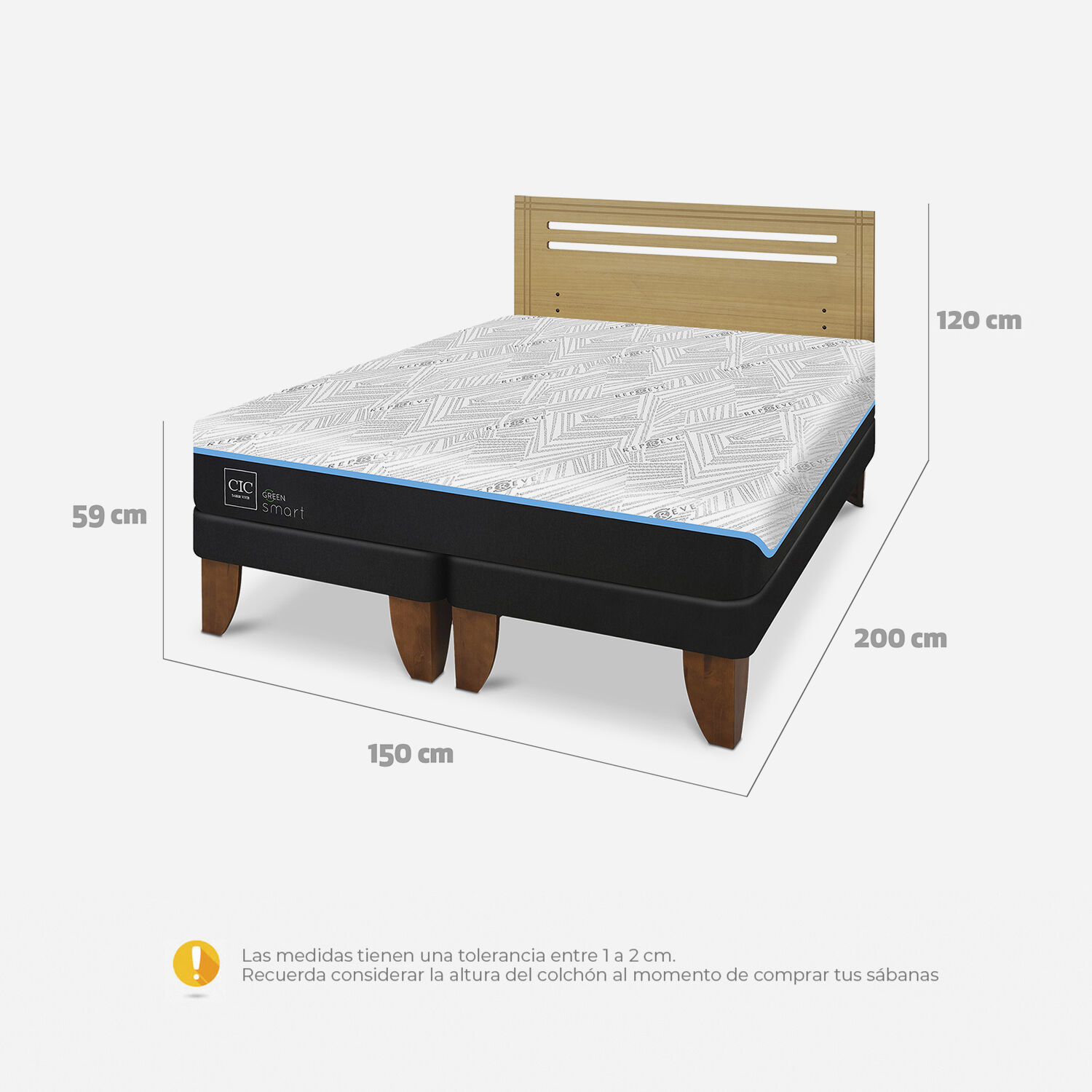 Cama Europea 2 Plazas Green Infinity Base Dividida Múnich Mostaza