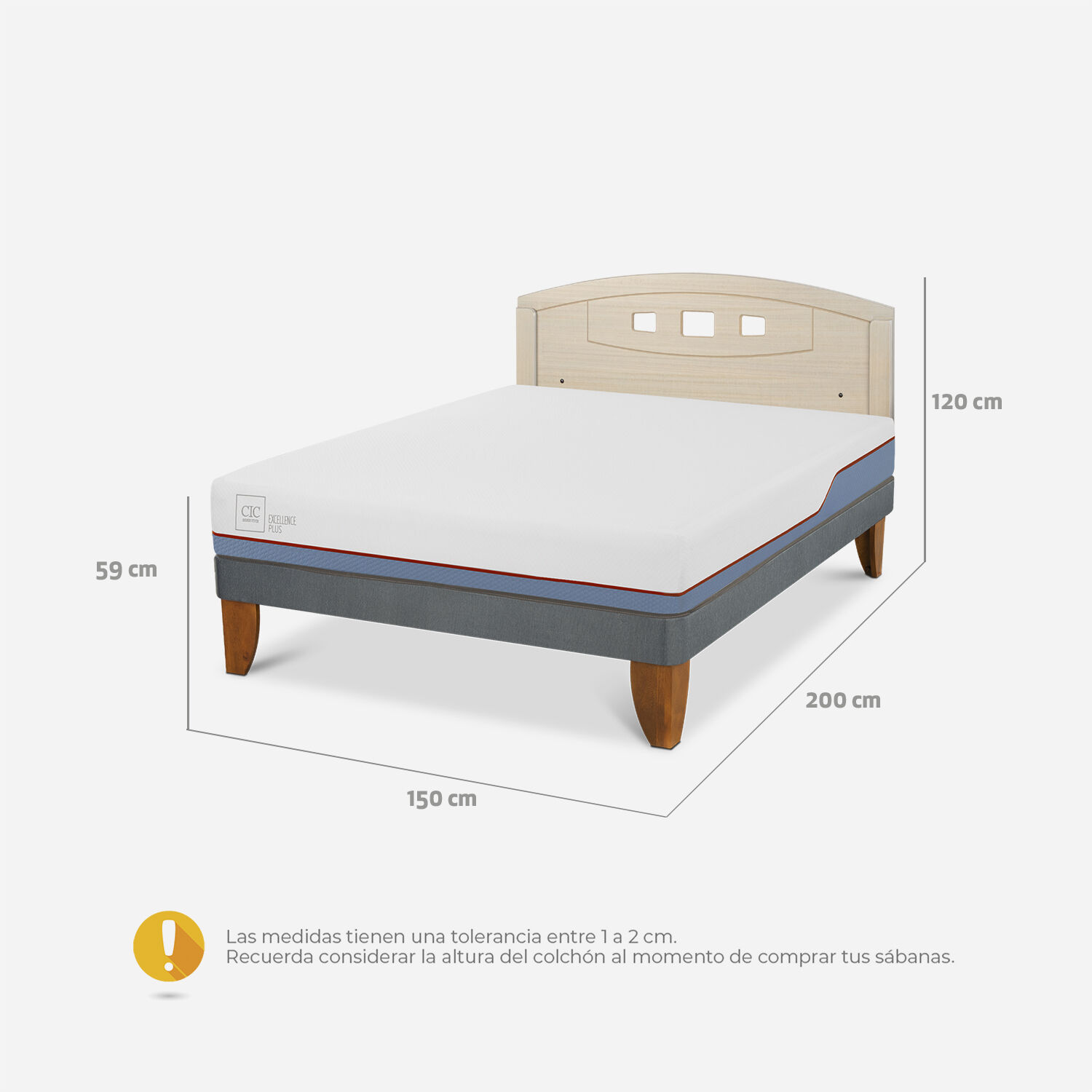 Cama Europea 2 Plazas Excellence Plus Base Normal + Respaldo Gales Alpino