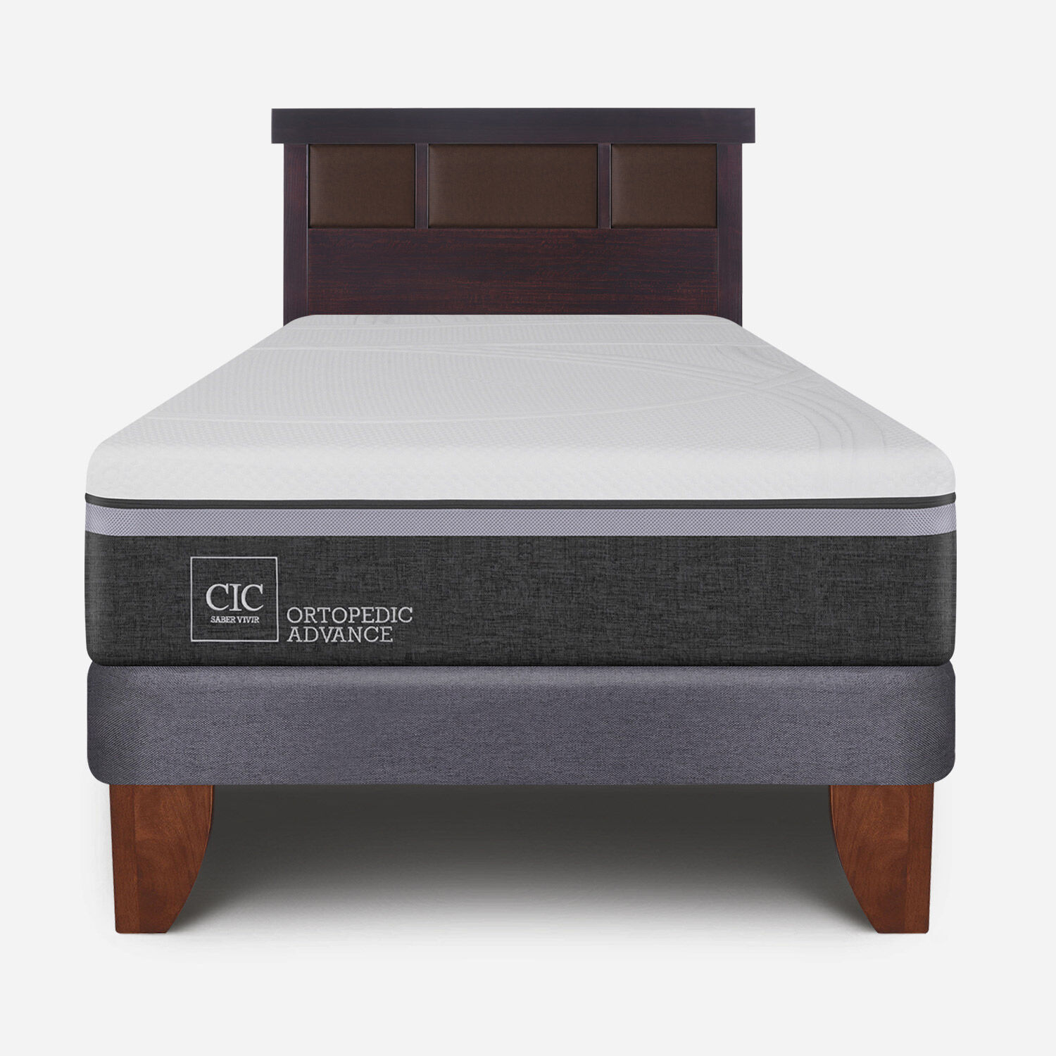 Cama Europea 1.5 Plazas Ortopedic Advance + Respaldo Dublín Choc