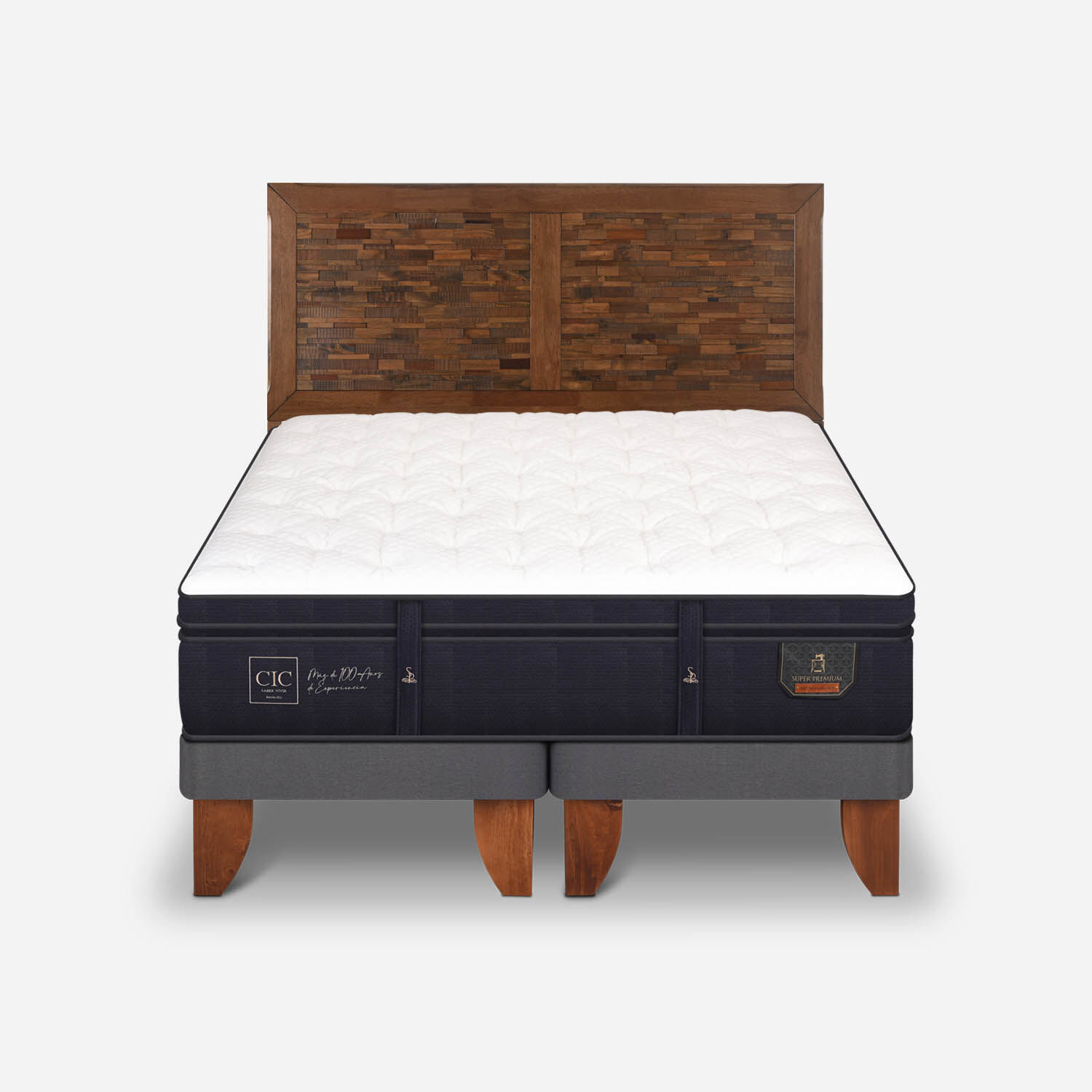 Cama Europea 2 Plazas Super Premium Base Dividida + Respaldo Antique