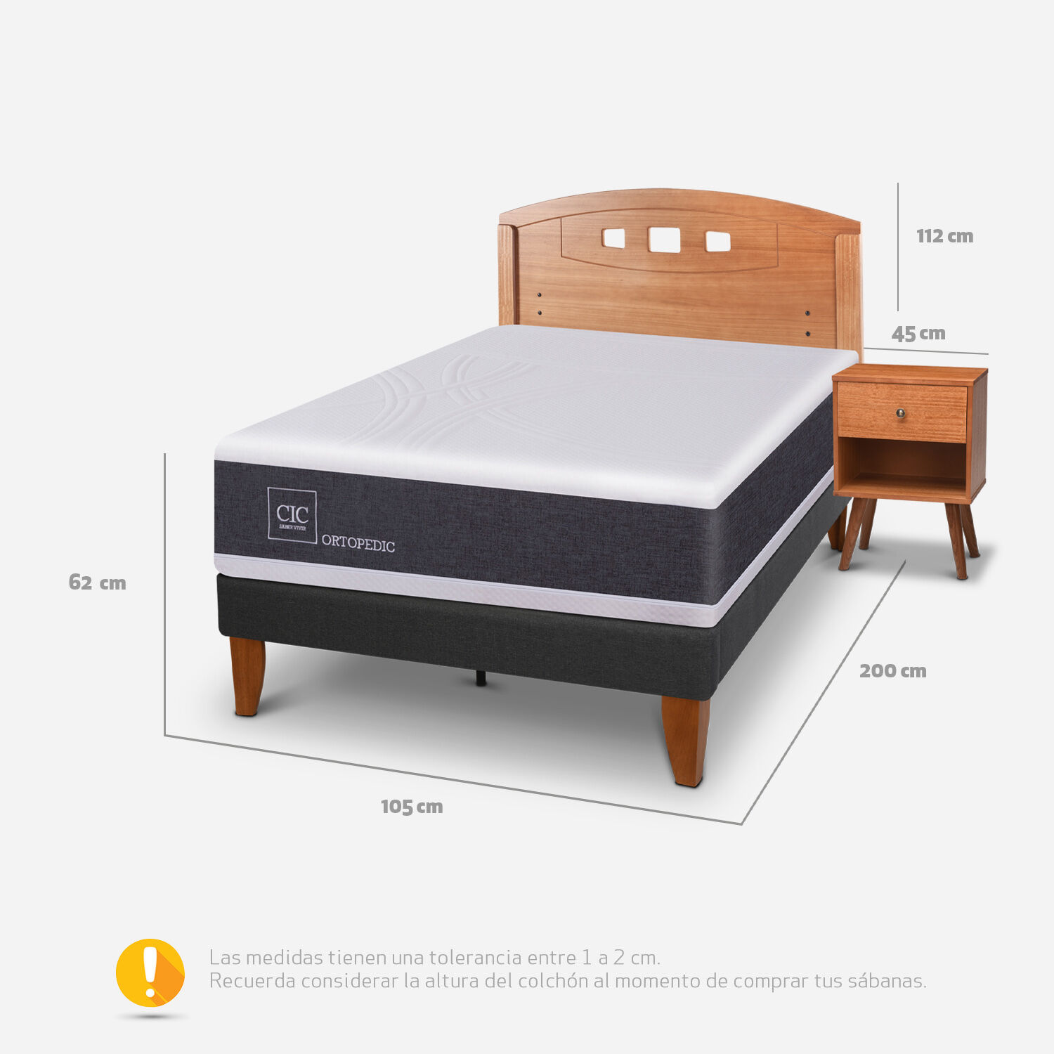 Cama Europea Curve 1,5 Plazas Ortopedic + Set Gales Caramel