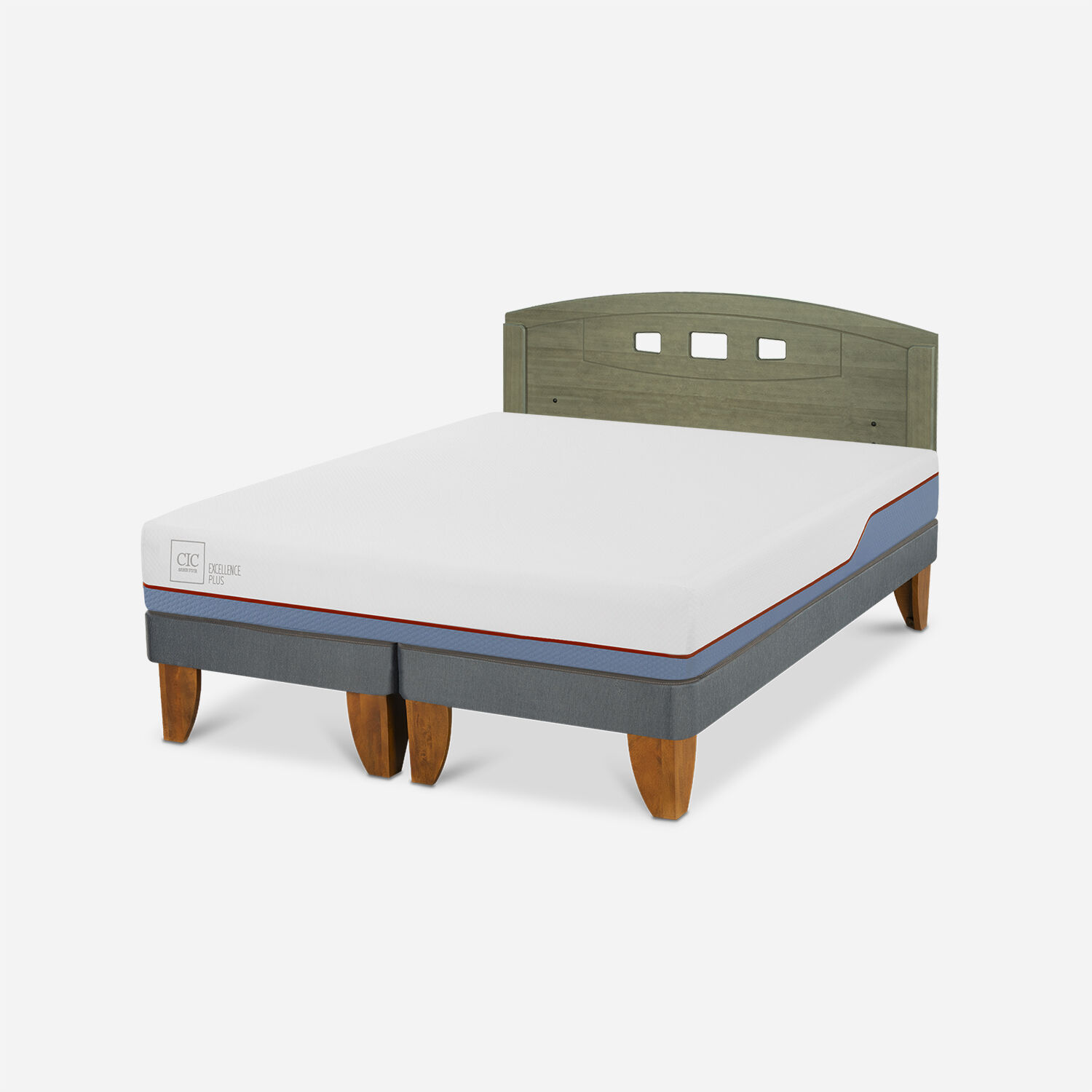 Cama Europea 2 Plazas Excellence Plus Base Dividida + Respaldo Gales Olivo