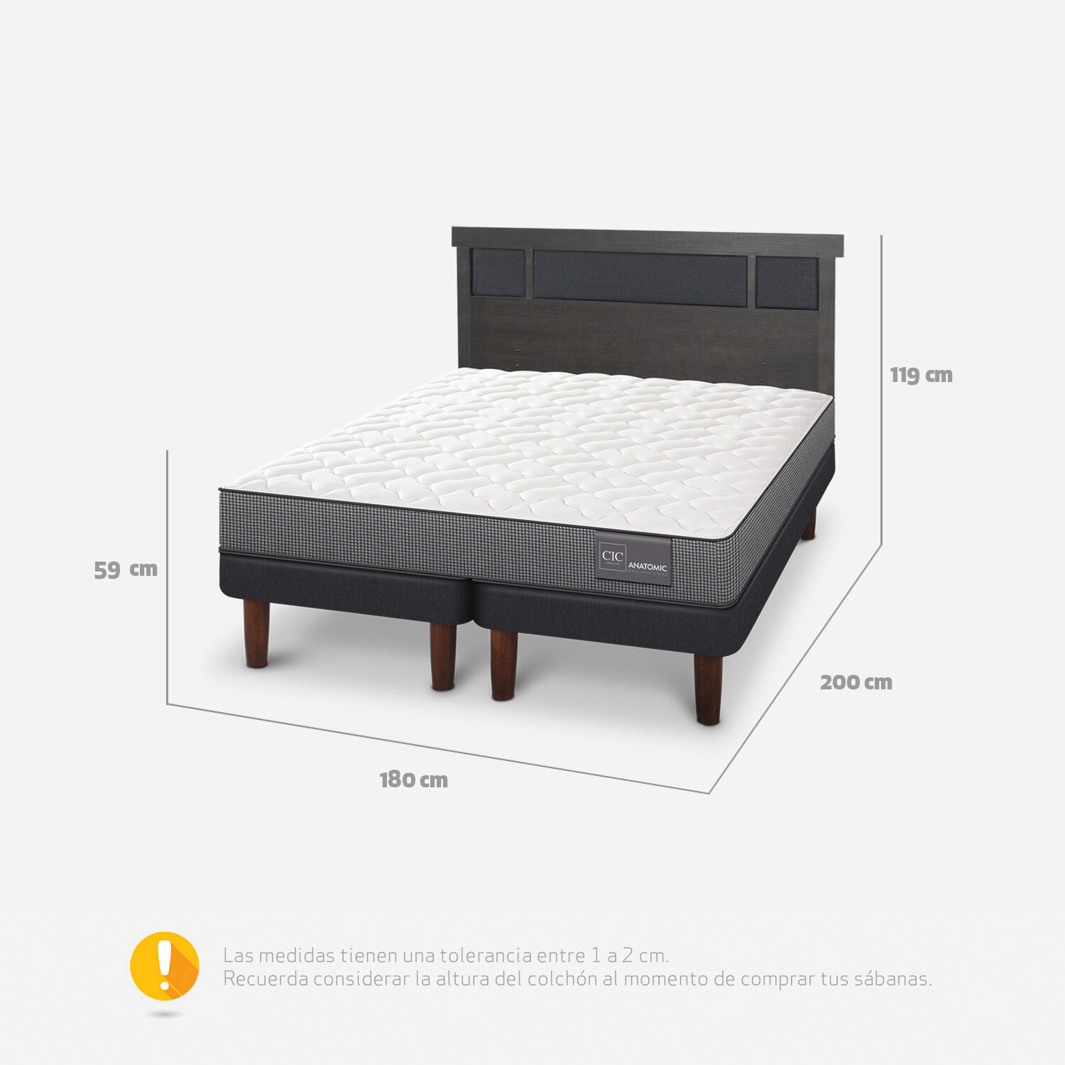 Cama Europea King Anatomic + Respaldo Dublín Gris