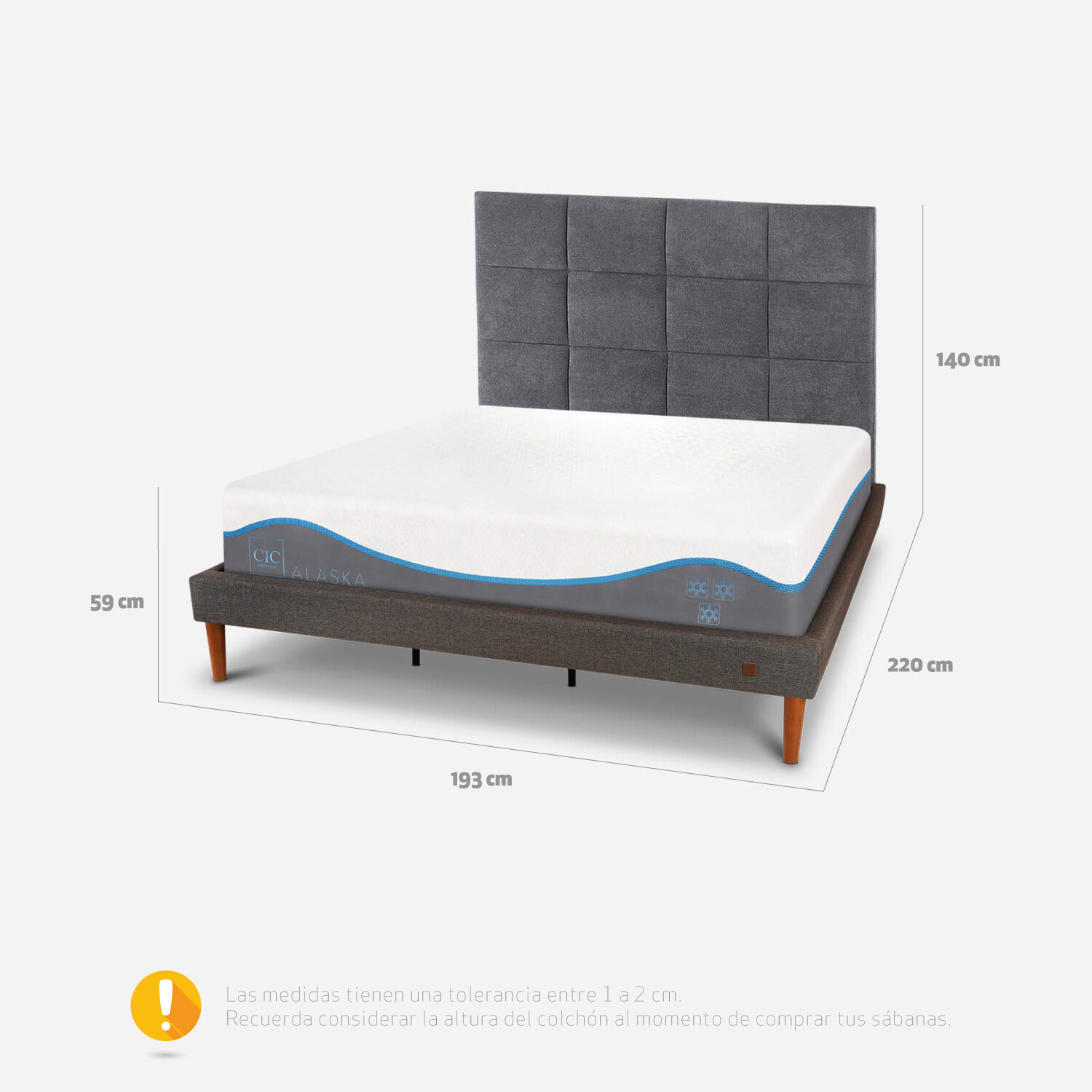 Cama Europea Curve King Alaska + Respaldo T&aacute;mesis