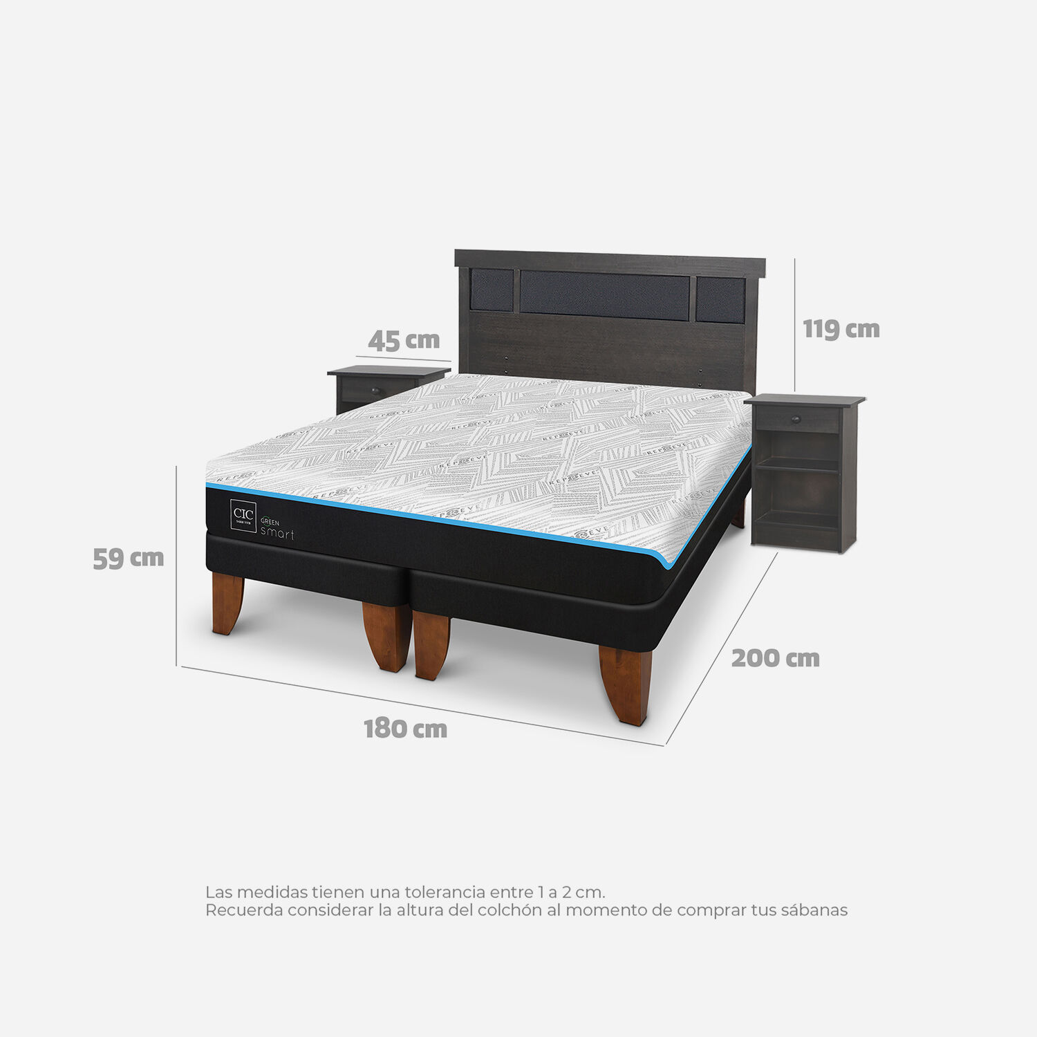 Cama Europea King Green Infinity Set Dublín Gris