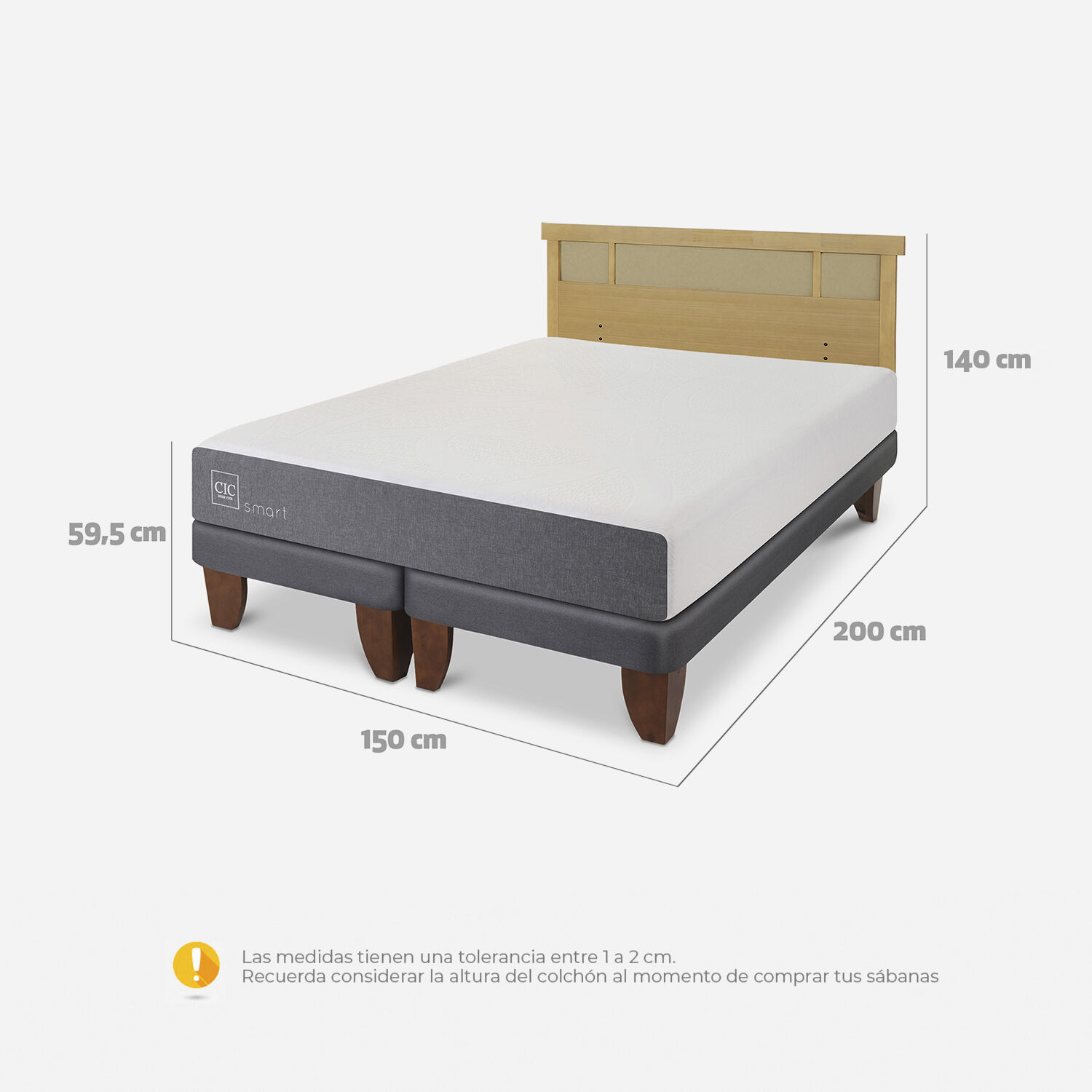 Cama Europea 2 Plazas Smart Base Dividida + Respaldo Dublín Mostaza
