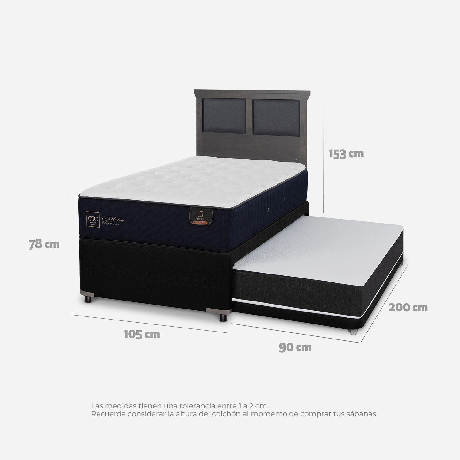 Cama Nido Diván Premium + Respaldo Torino Gris