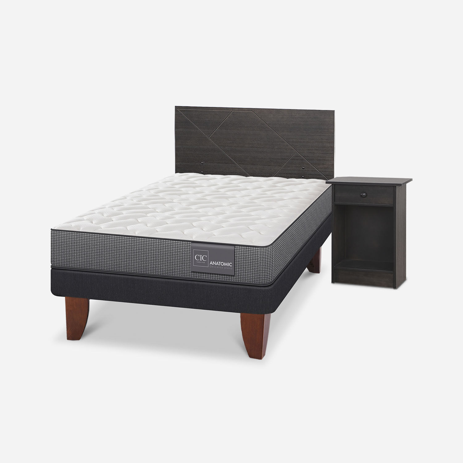 Cama Europea 1,5 Plazas Anatomic + Set Villarrica Gris