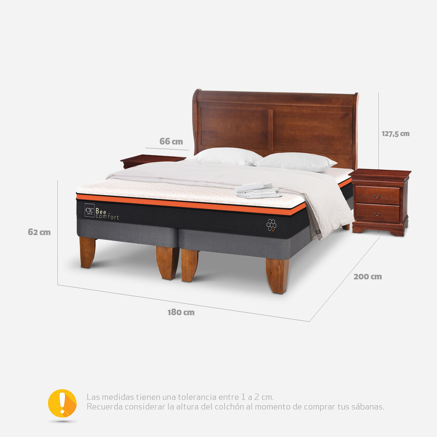 Cama Europea King Bee Comfort + Almohadas + Plumón + Sabanas