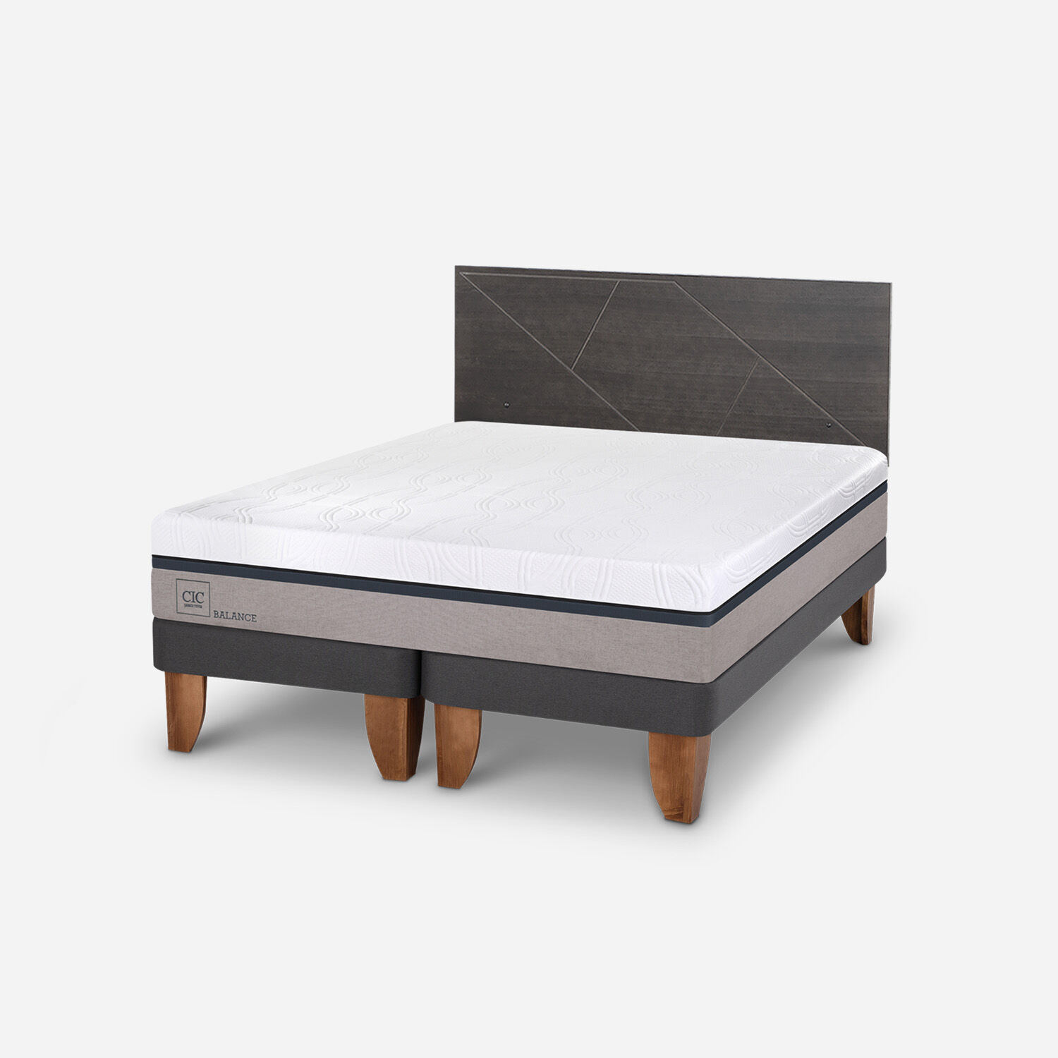 Cama Europea King Balance + Respaldo Villarrica Gris