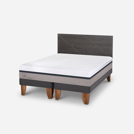 Cama Europea King Balance + Respaldo Villarrica Gris