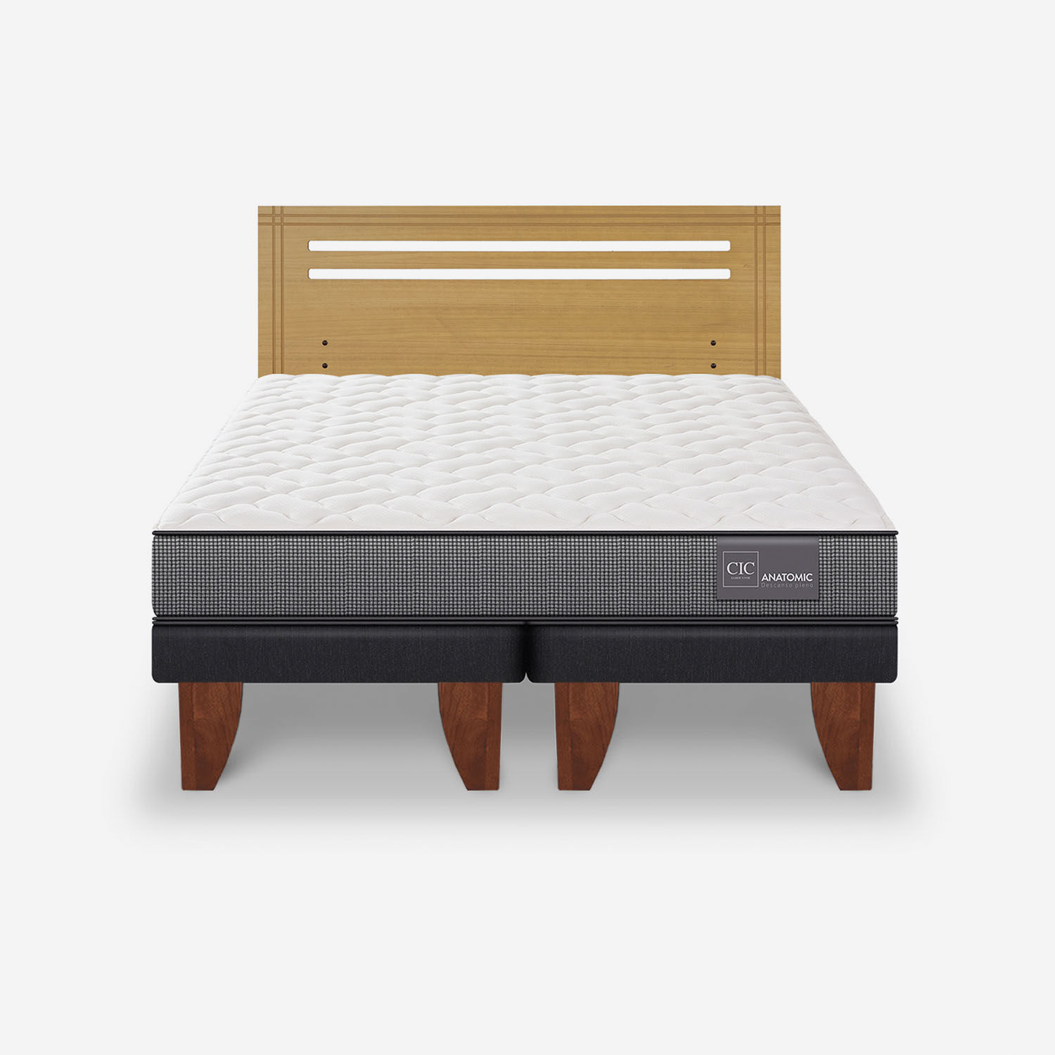 Cama Europea 2 Plazas Anatomic Base Dividida + Respaldo Múnich Mostaza