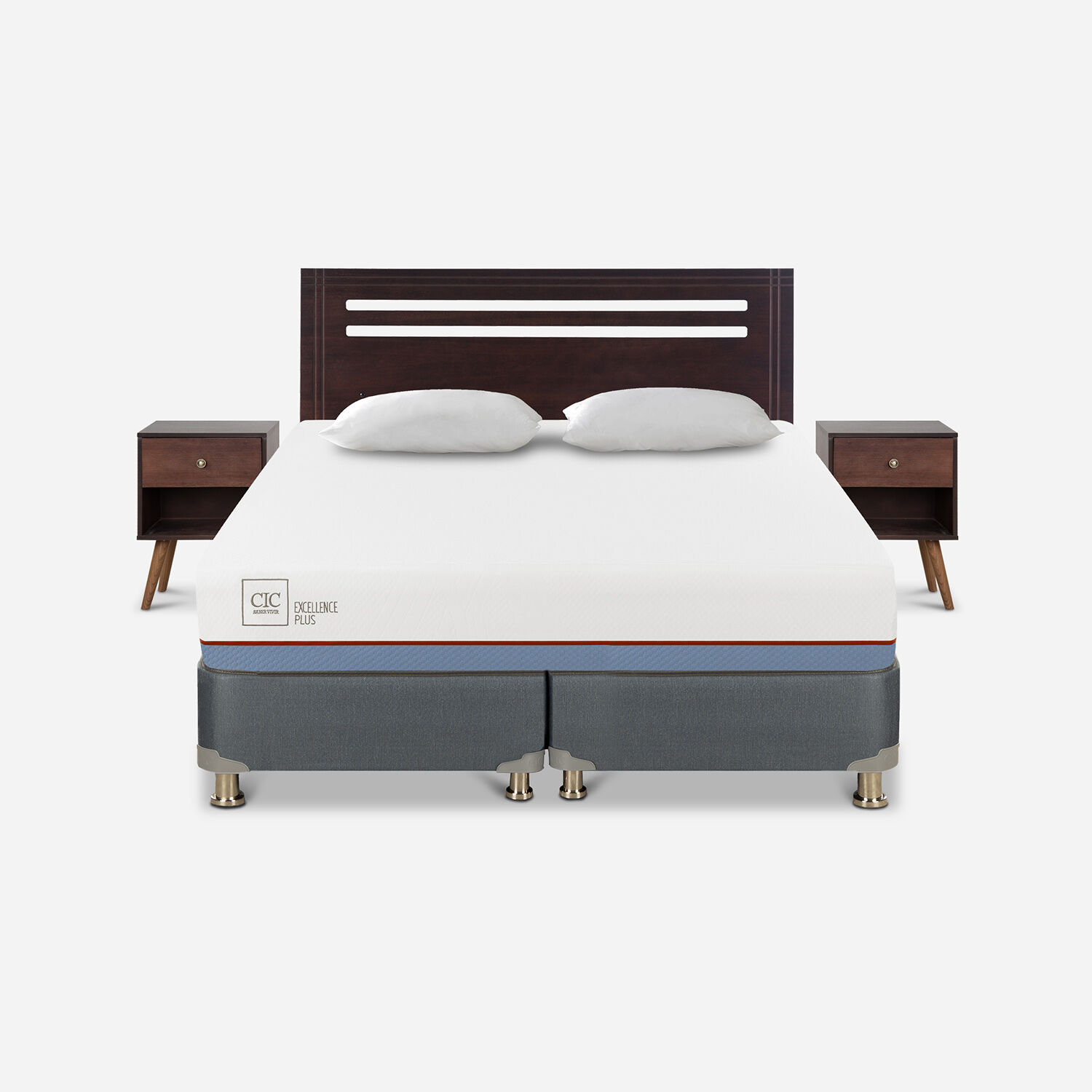 Cama Americana 2 Plazas Base Dividida Excellence Plus + Set Múnich Chocolate