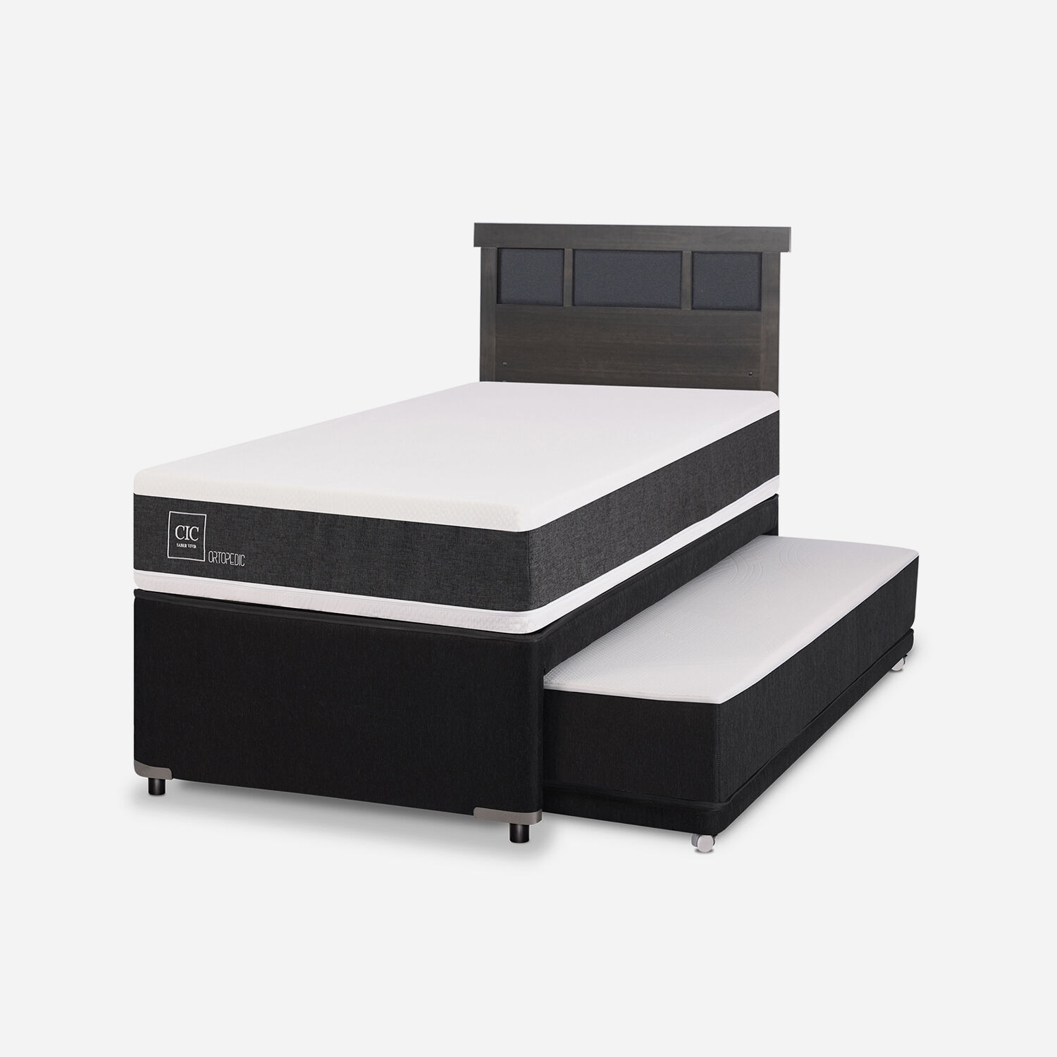Cama Nido Diván Ortopedic + Respaldo Dublín Gris