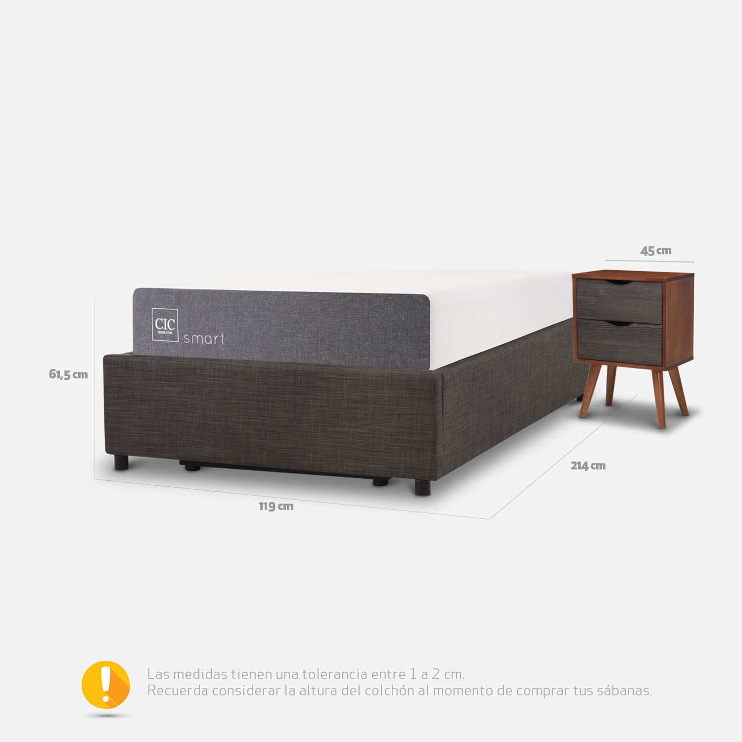 Cama Space Box 1,5 Plazas Smart + Velador Níger