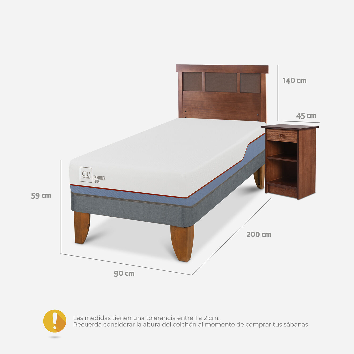 Cama Europea 1 Plaza Excellence Plus + Set Dublín Caramel