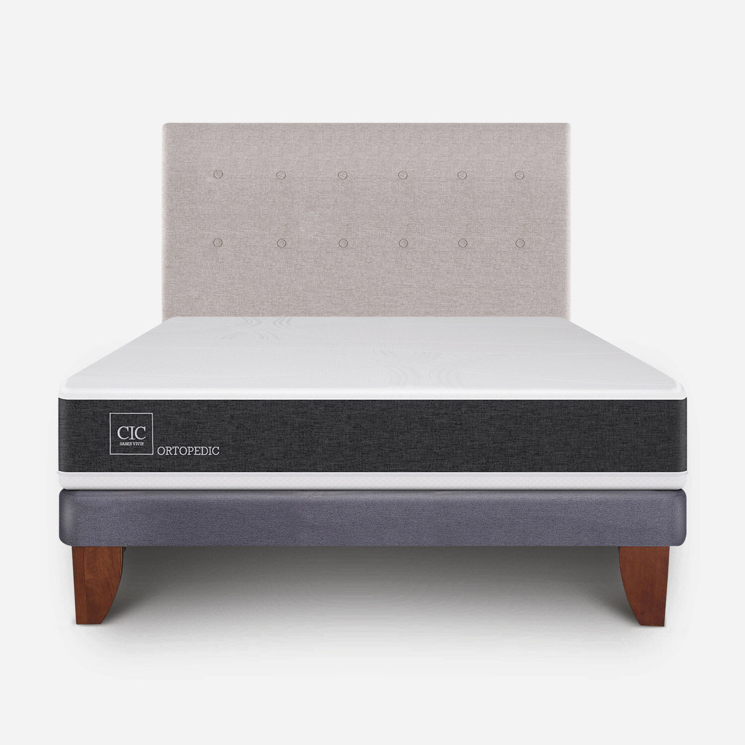 Cama Europea 2 Plazas Ortopedic Base Normal + Respaldo Tigris