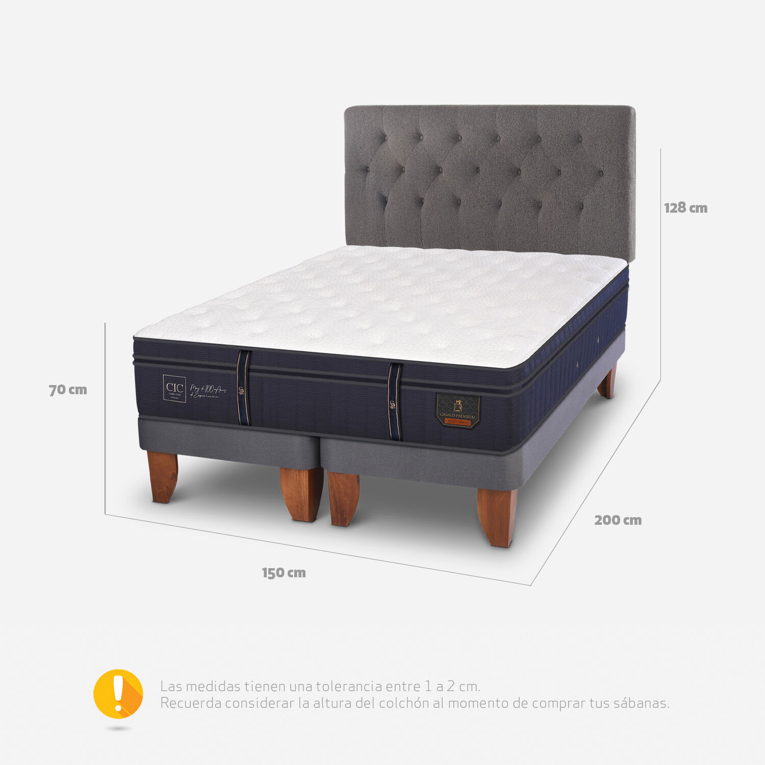 Cama Europea 2 Plazas Grand Premium Base Dividida + Respaldo Kavery