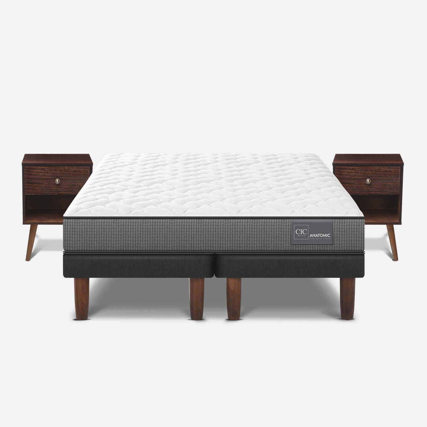 Cama Europea 2 Plazas Anatomic Base Dividida + Veladores M&uacute;nich Chocolate