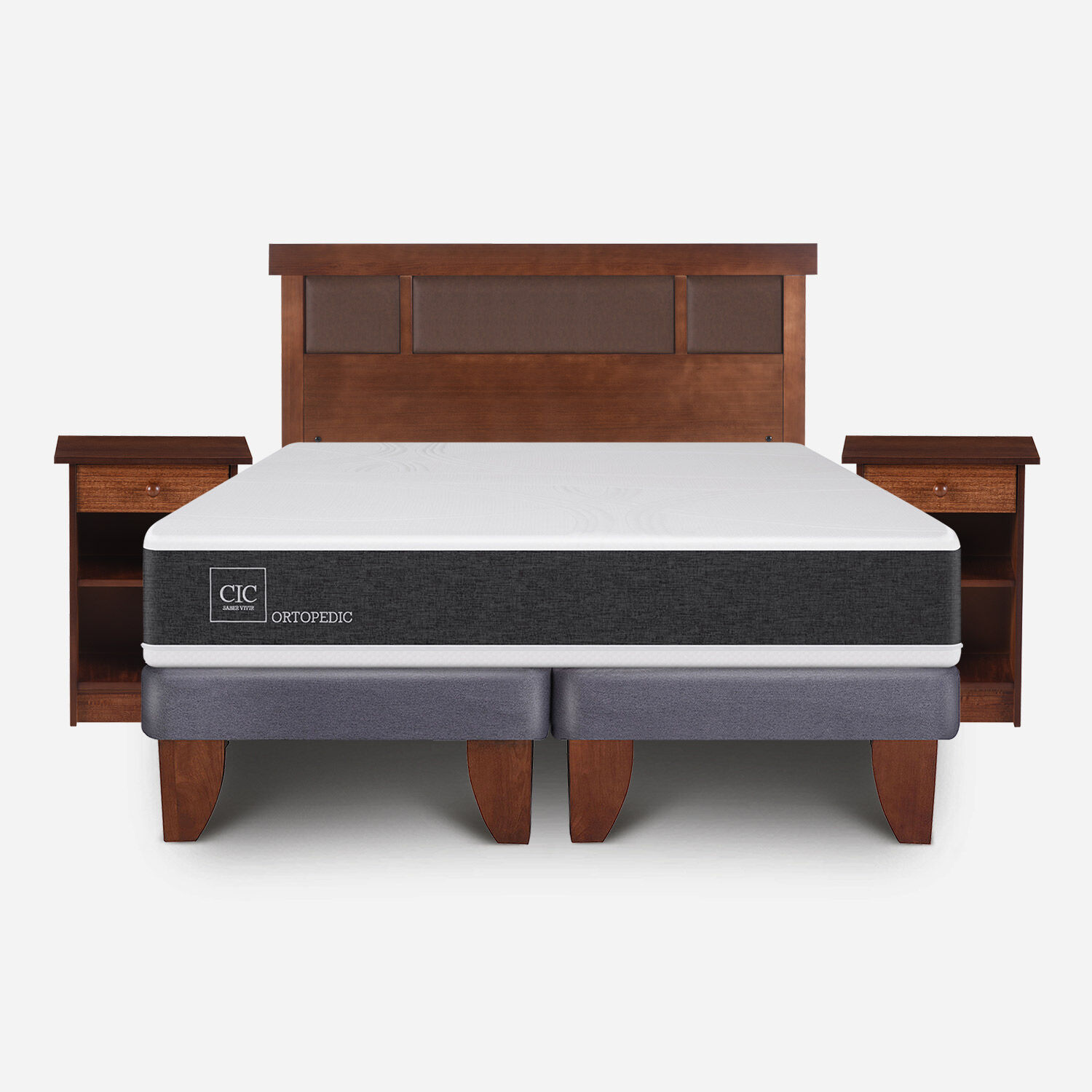 Cama Europea 2 Plazas Ortopedic Base Dividida + Set Dublín Caramel