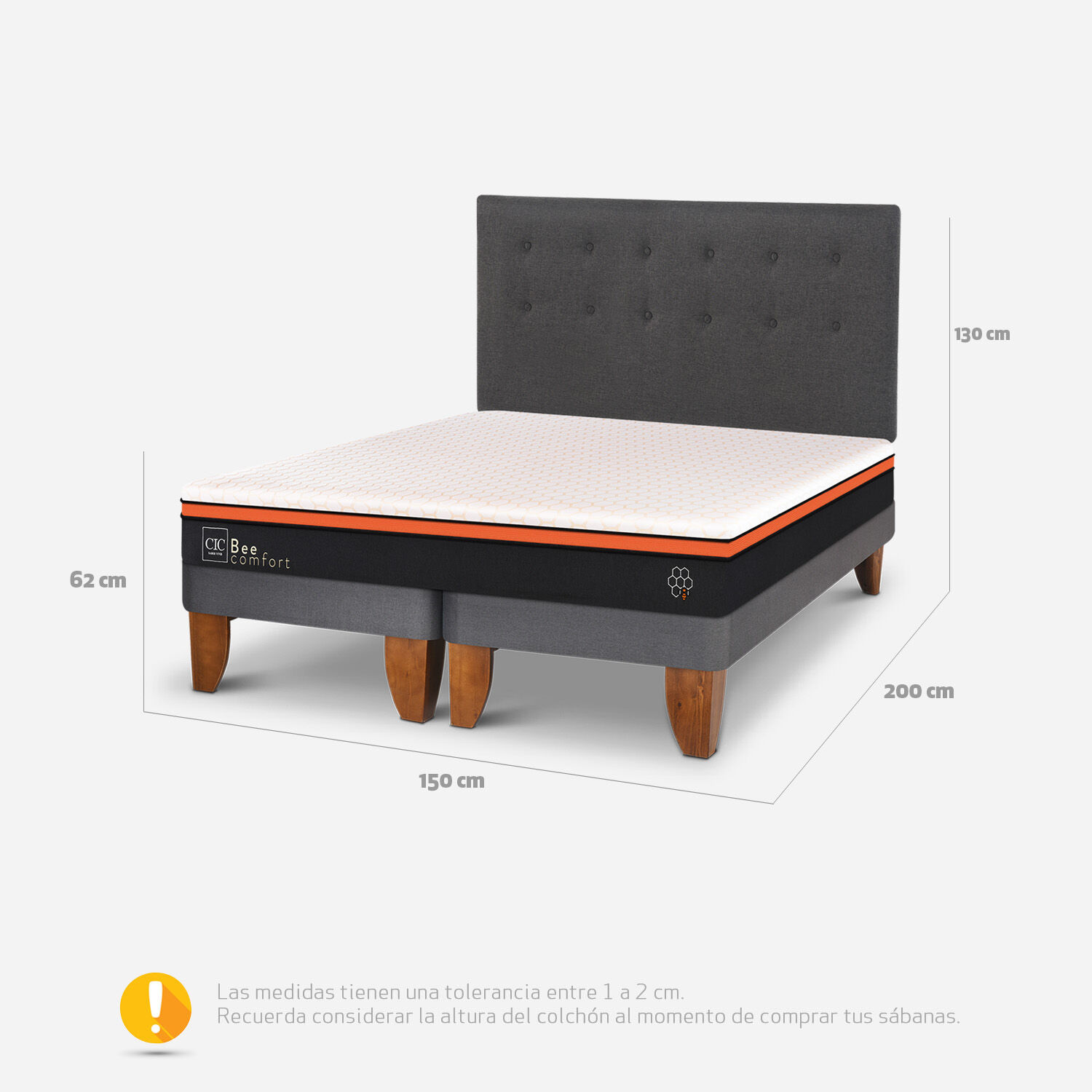 Cama Europea 2 Plazas Bee Comfort Base Dividida + Respaldo &Eacute;ufrates