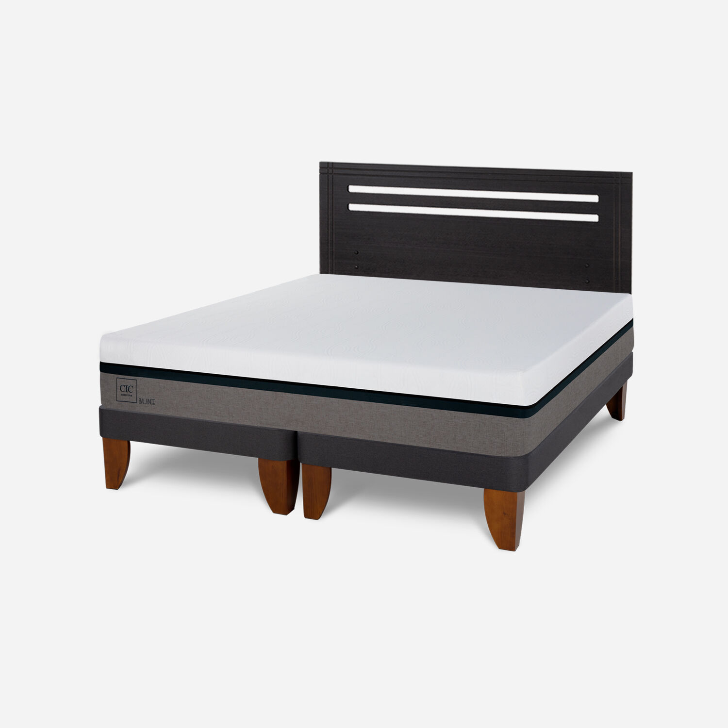 Cama Europea 2 Plazas Balance Base Dividida + Respaldo Múnich Negro