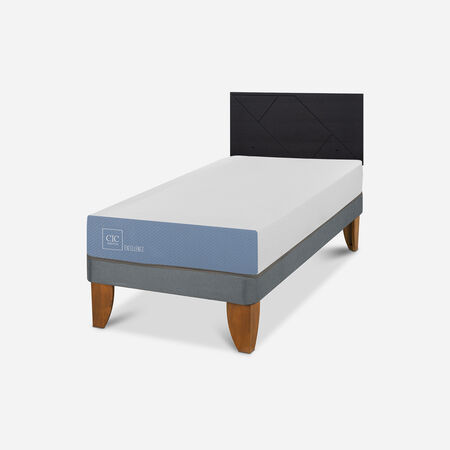 Cama Europea 1 Plaza Excellence + Respaldo Villarrica Negro