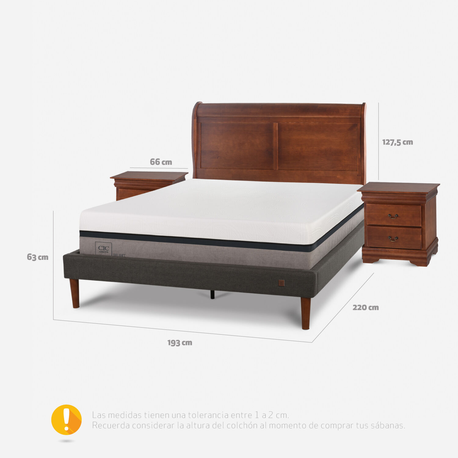 Cama Europea Curve 2 Plazas Balance + Set Miro