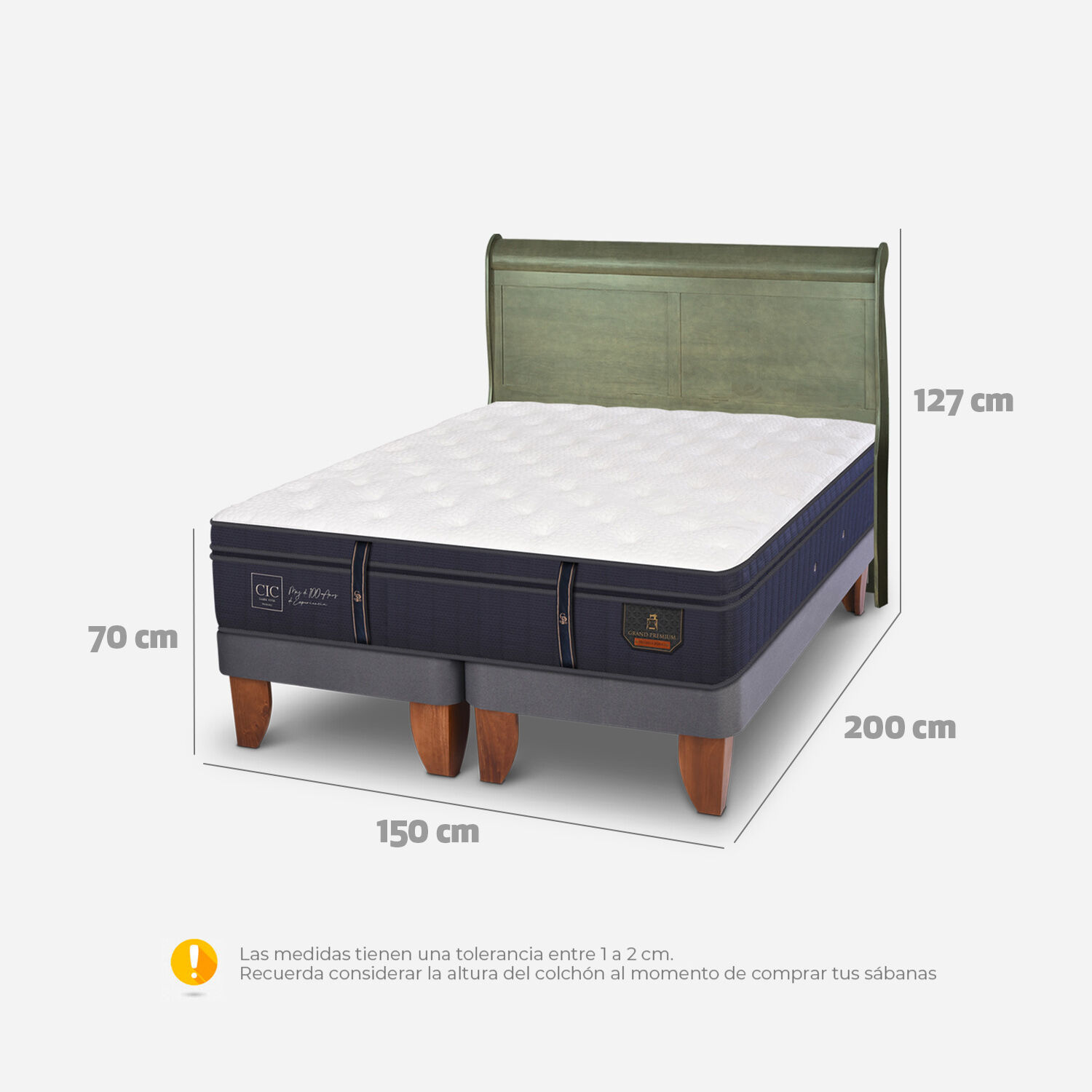 Cama Europea 2 Plazas Grand Premium Base Dividida + Respaldo Mir&oacute; Olivo