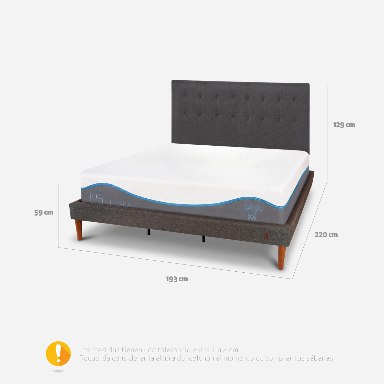 Cama Europea Curve King Alaska + Respaldo &Eacute;ufrates