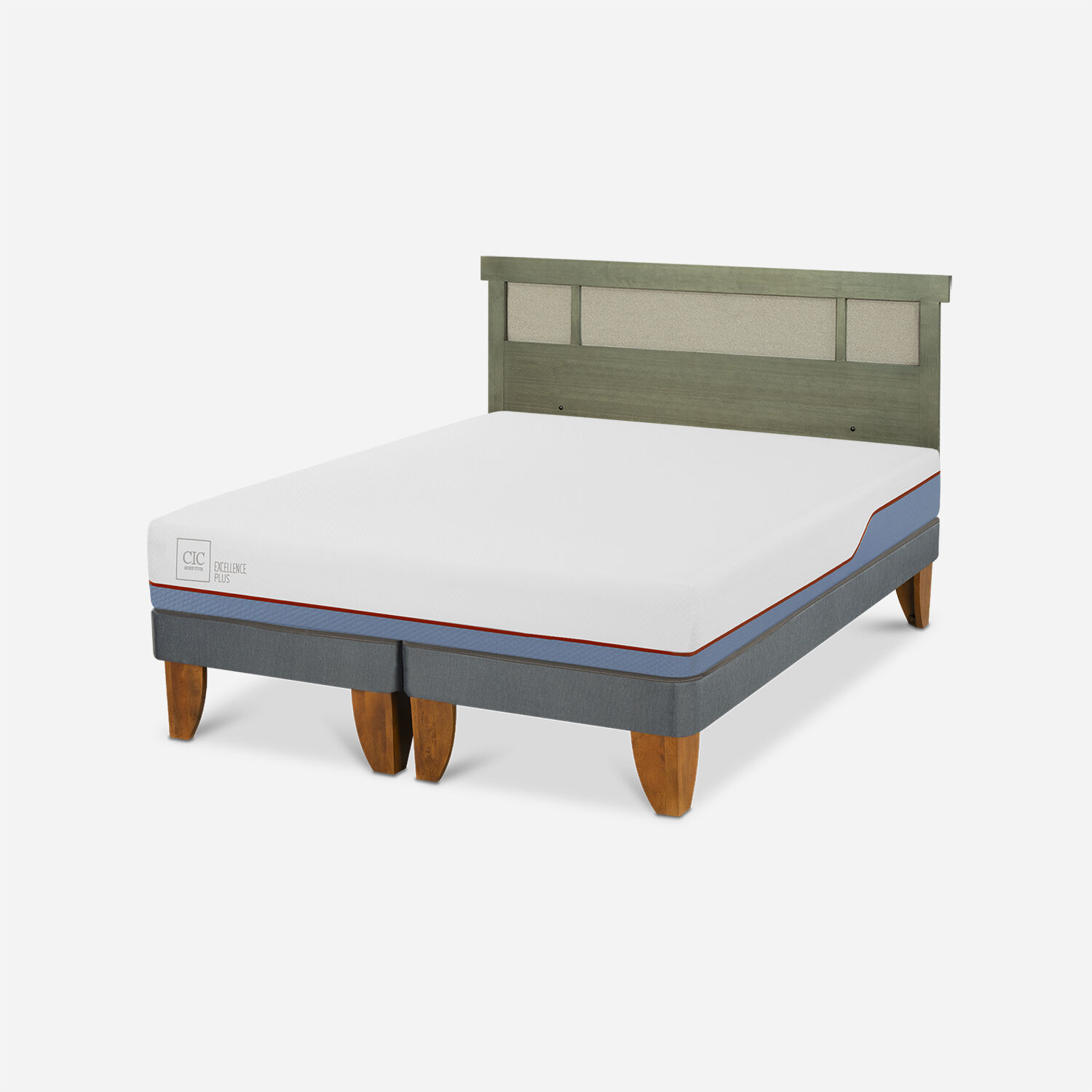 Cama Europea 2 Plazas Excellence Plus Base Dividida + Respaldo Dubl&iacute;n Olivo